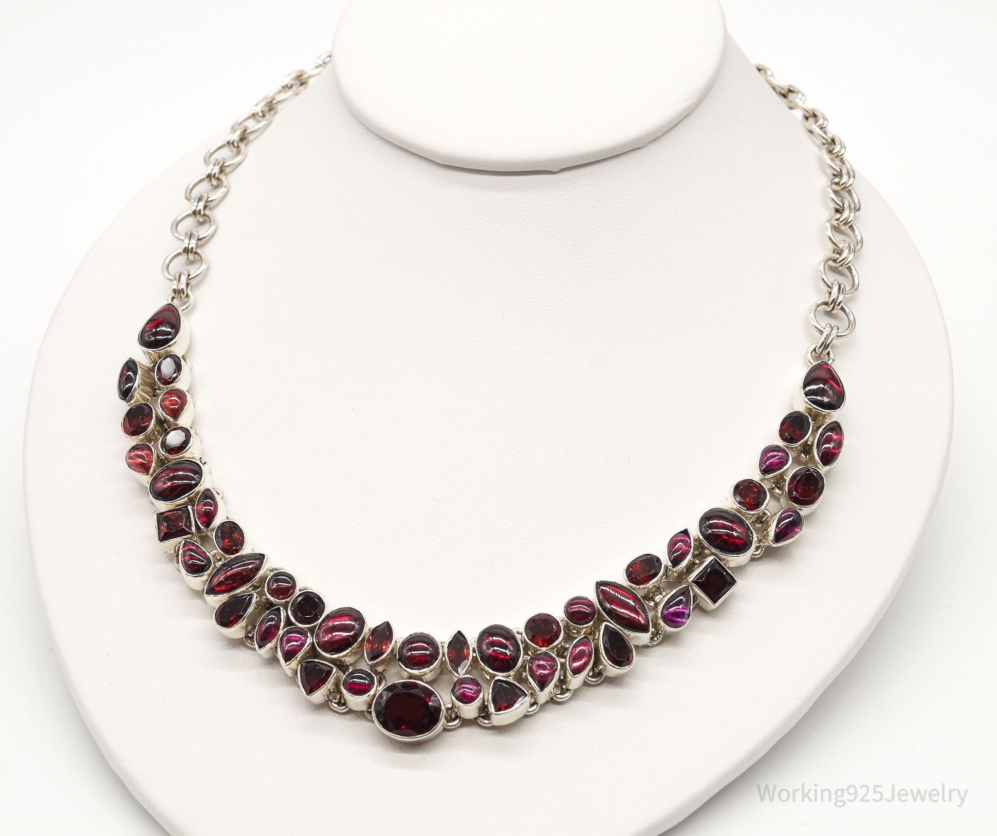 Brilliant Vintage Garnet Sterling Silver Bib Necklace