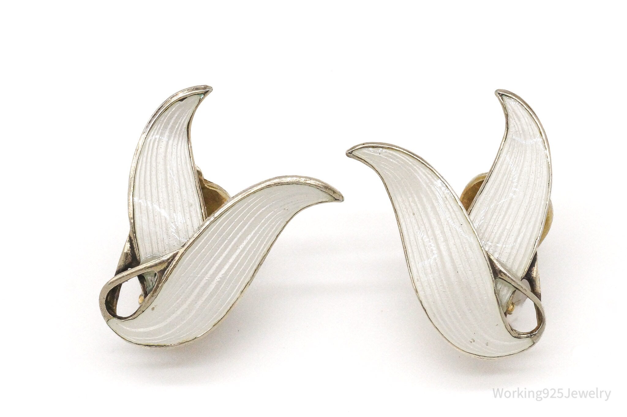 RARE VTG Modernist Finn Jensen Enamel Gold Wash Sterling Silver Clip On Earrings