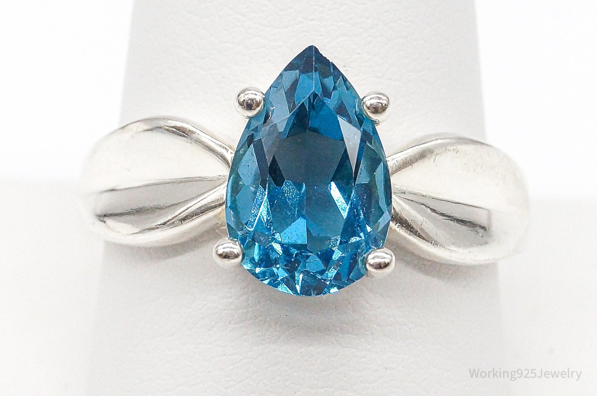 Vintage Large Blue Topaz Sterling Silver Ring - Size 10