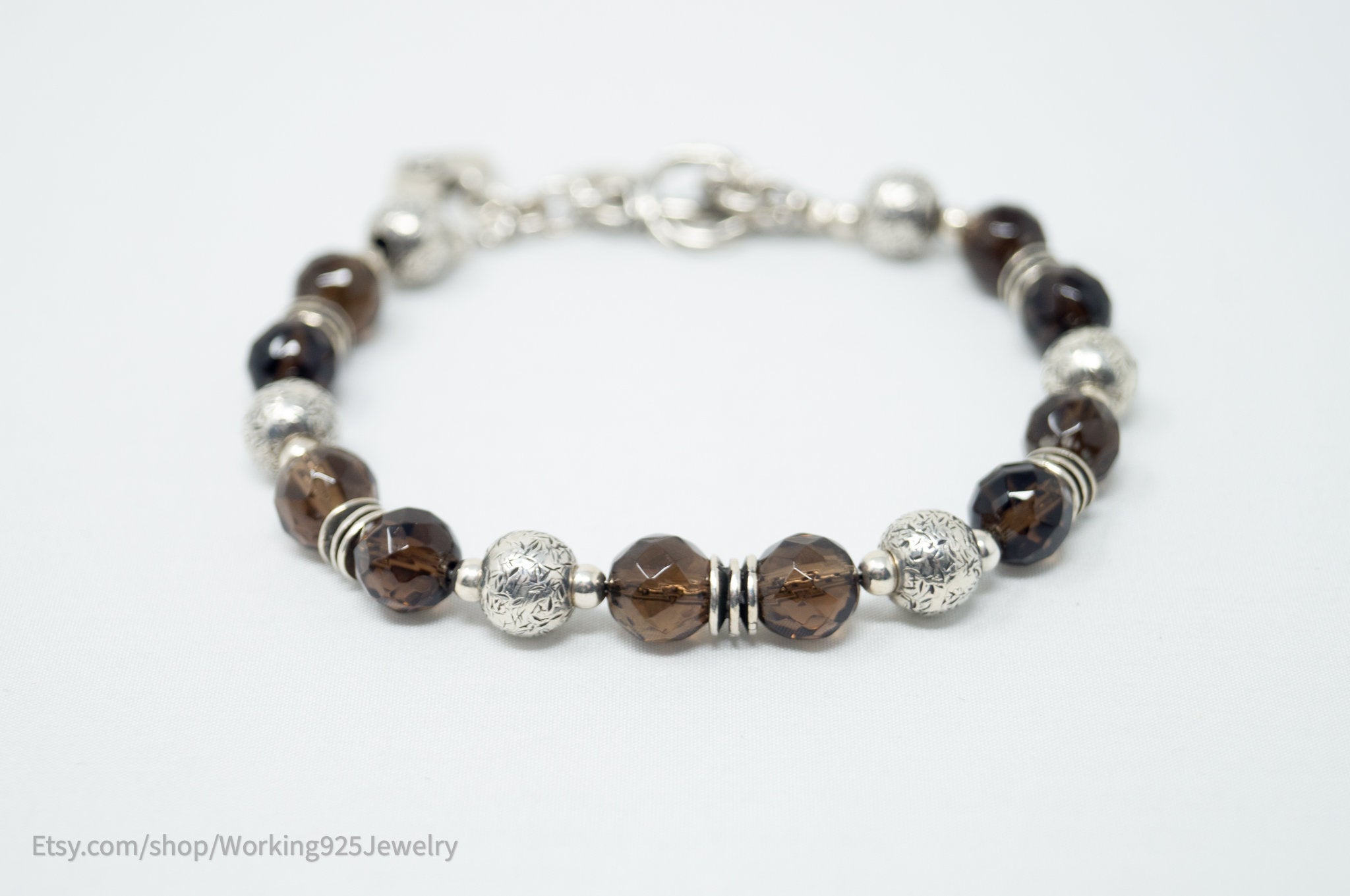 Vintage Designer Silpada Smoky Topaz Sterling Silver Bead Toggle Bracelet