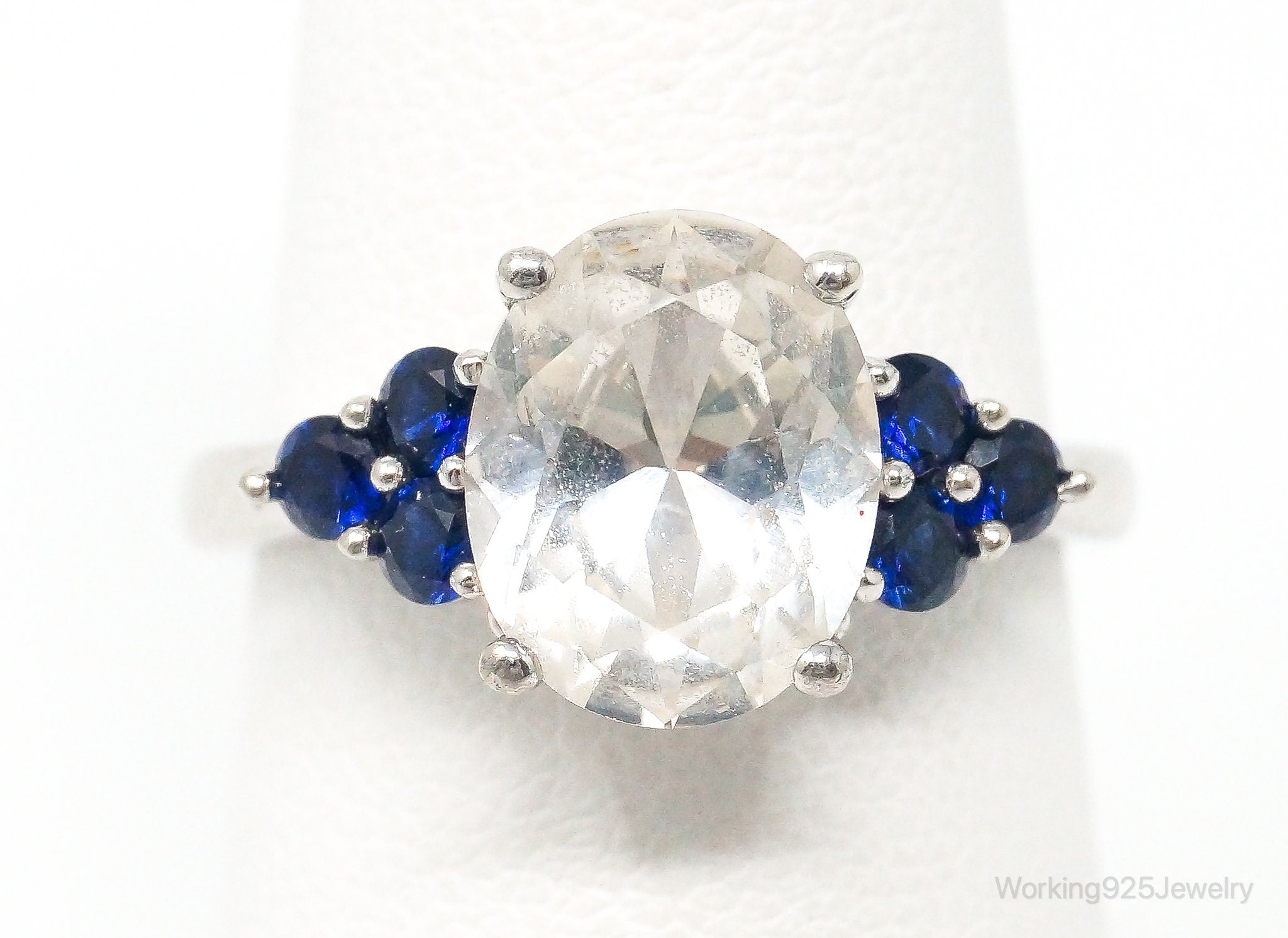 Vintage Designer Cubic Zirconia Lab Sapphire Sterling Silver Ring - Size 6.75