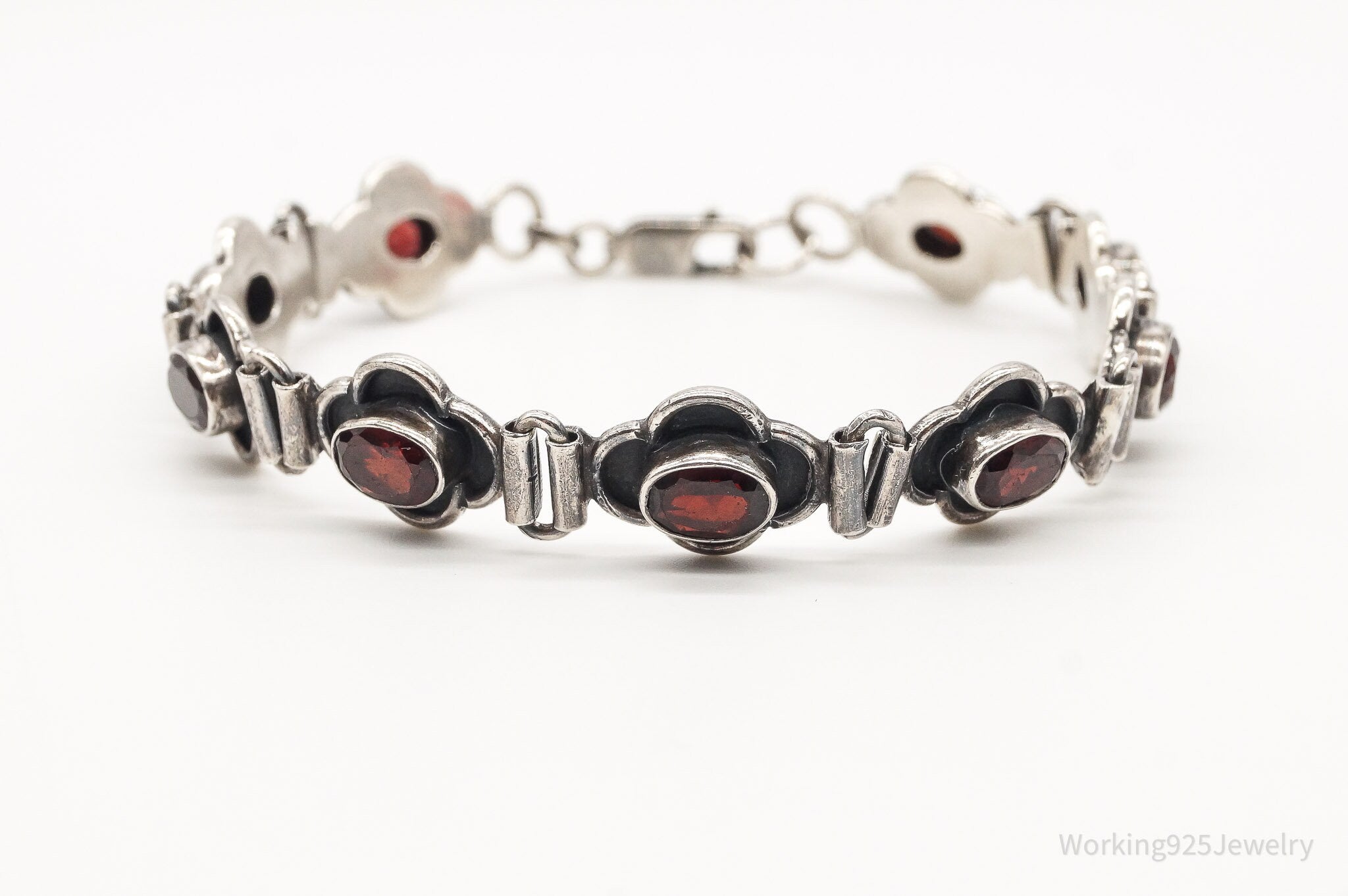 Vintage Garnet Sterling Silver Bracelet