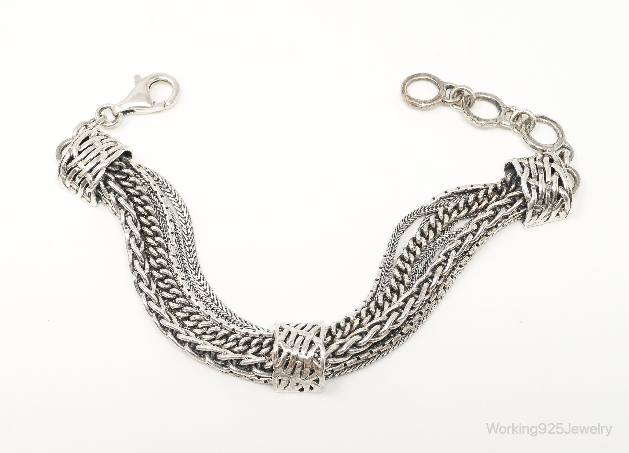 Designer Silpada Sterling Silver Balinese Style Chains Bracelet