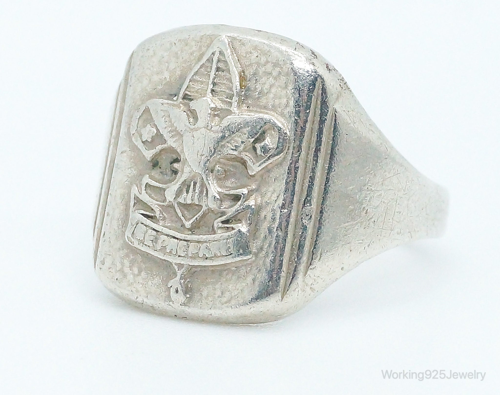 Vintage "Be Prepared" Eagle Scout Sterling Silver Ring - Size 6.5 Adjustable