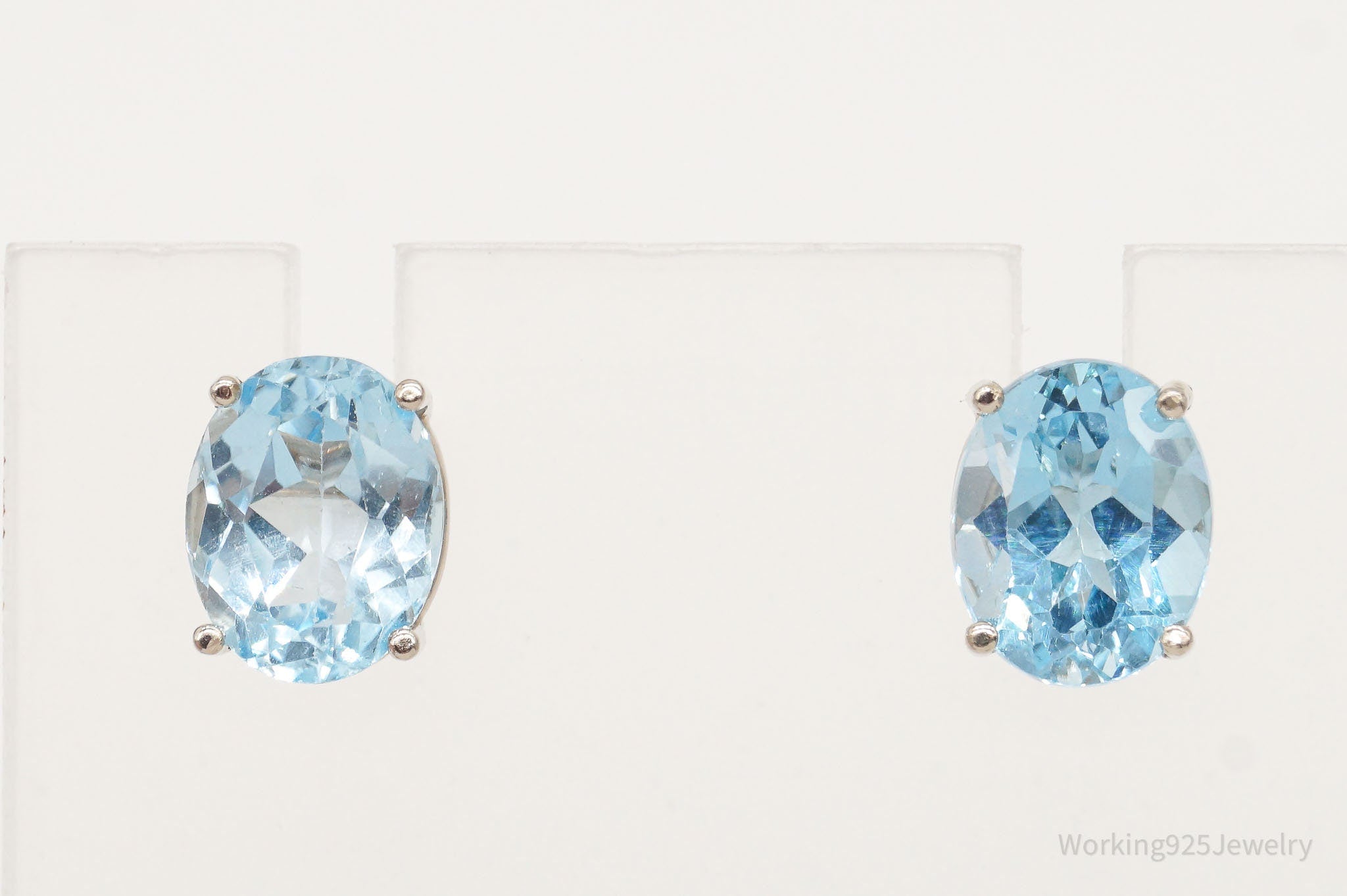 Oval Blue Topaz 14K White Gold Stud Earrings