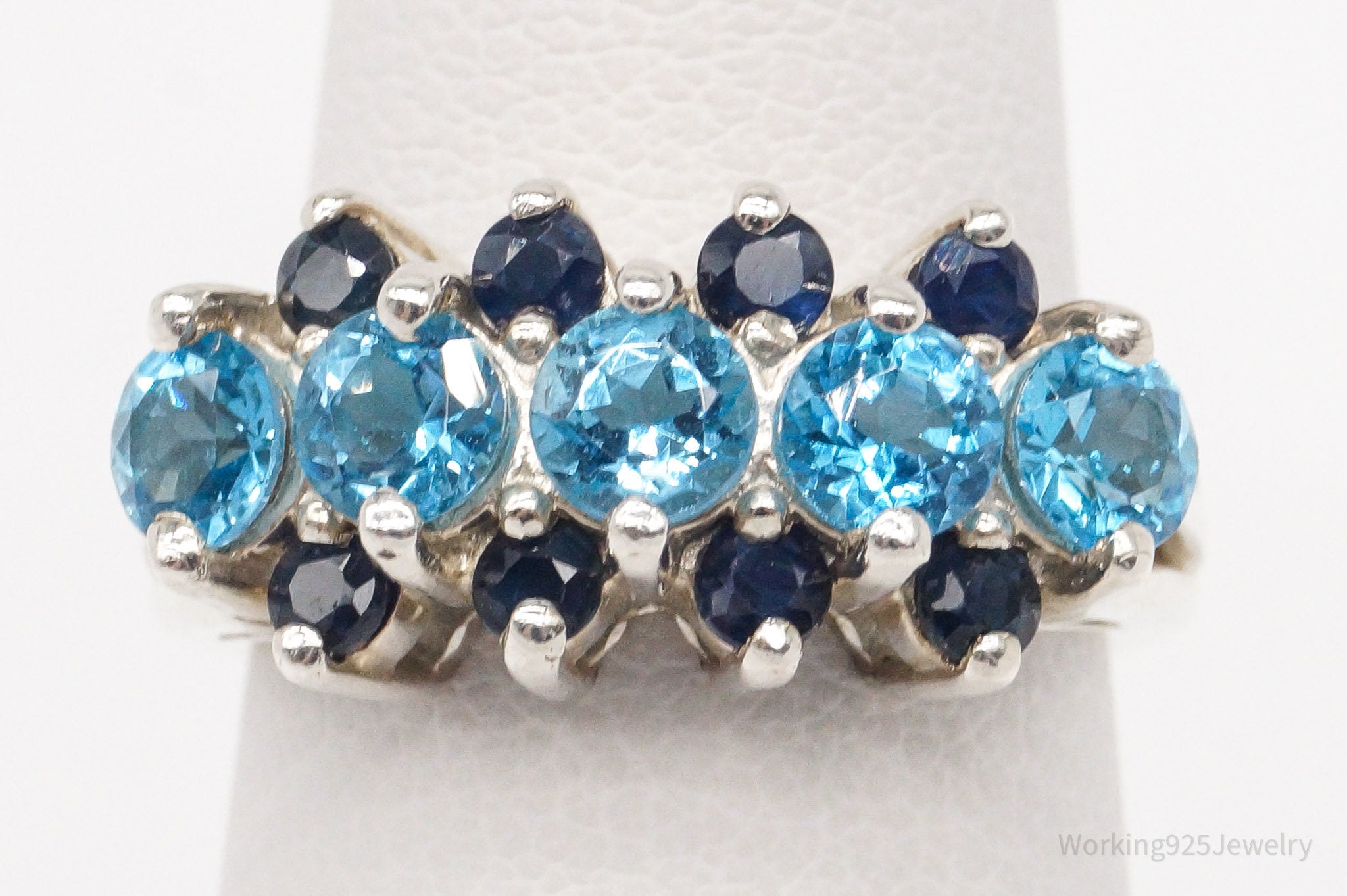 Vintage Blue Topaz Sapphire Sterling Silver Ring - Size 4.75