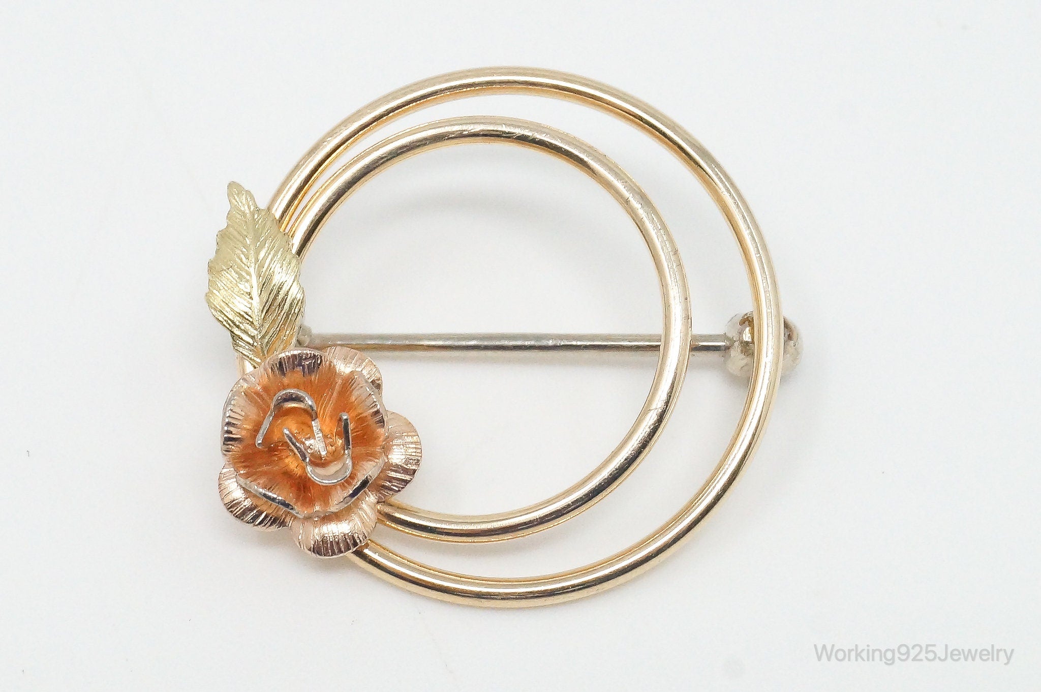 Vintage Designer Krementz Rose Gold Filled Sterling Silver Brooch Pin