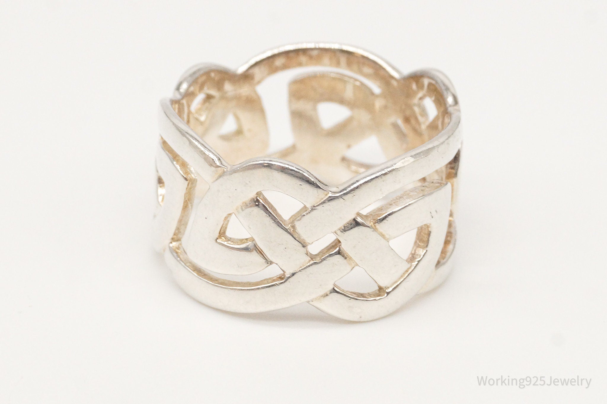 Vintage Celtic Design Sterling Silver Band Ring - Size 9.75