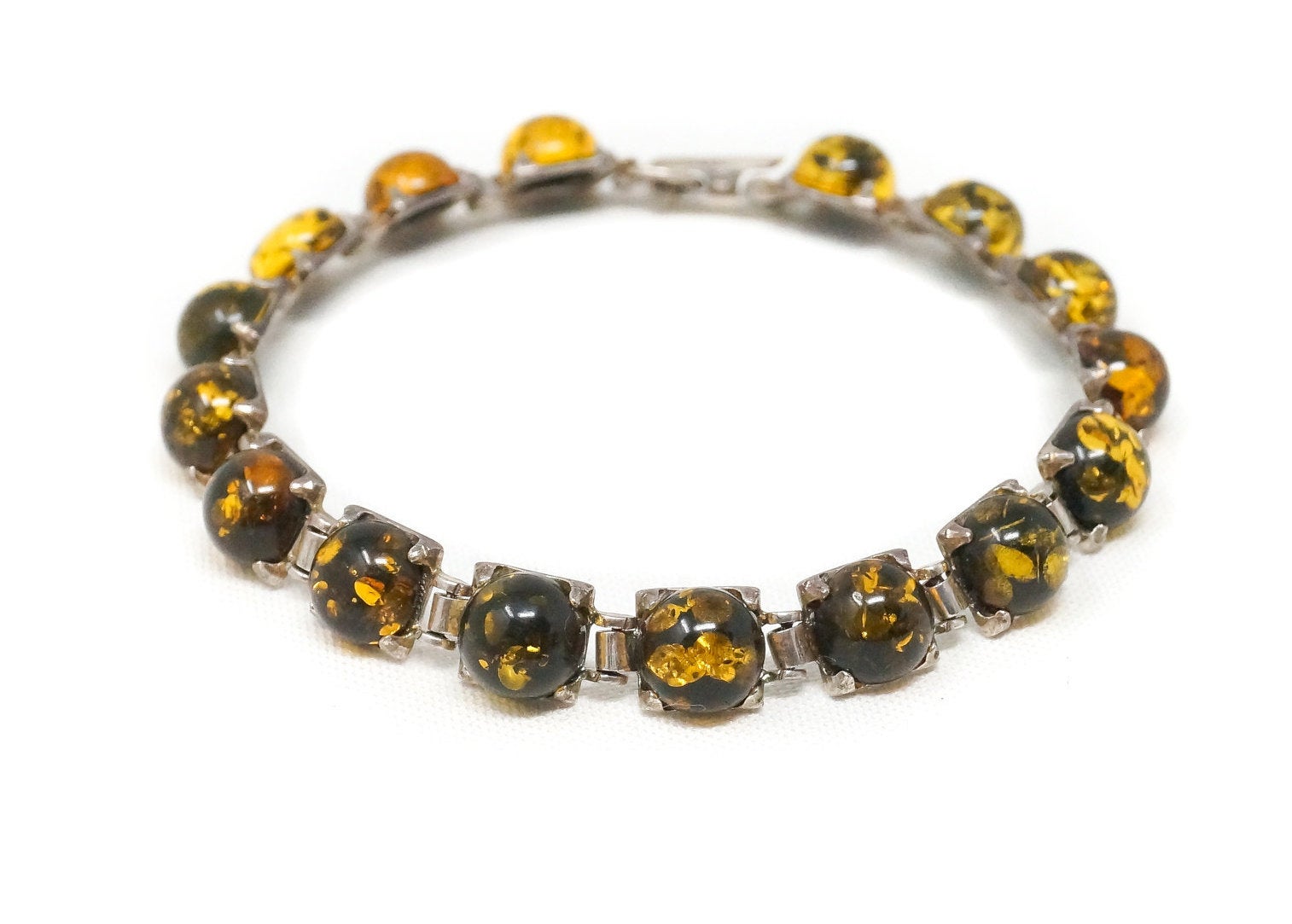 Vintage Baltic Amber Modernist Sterling Silver Bracelet