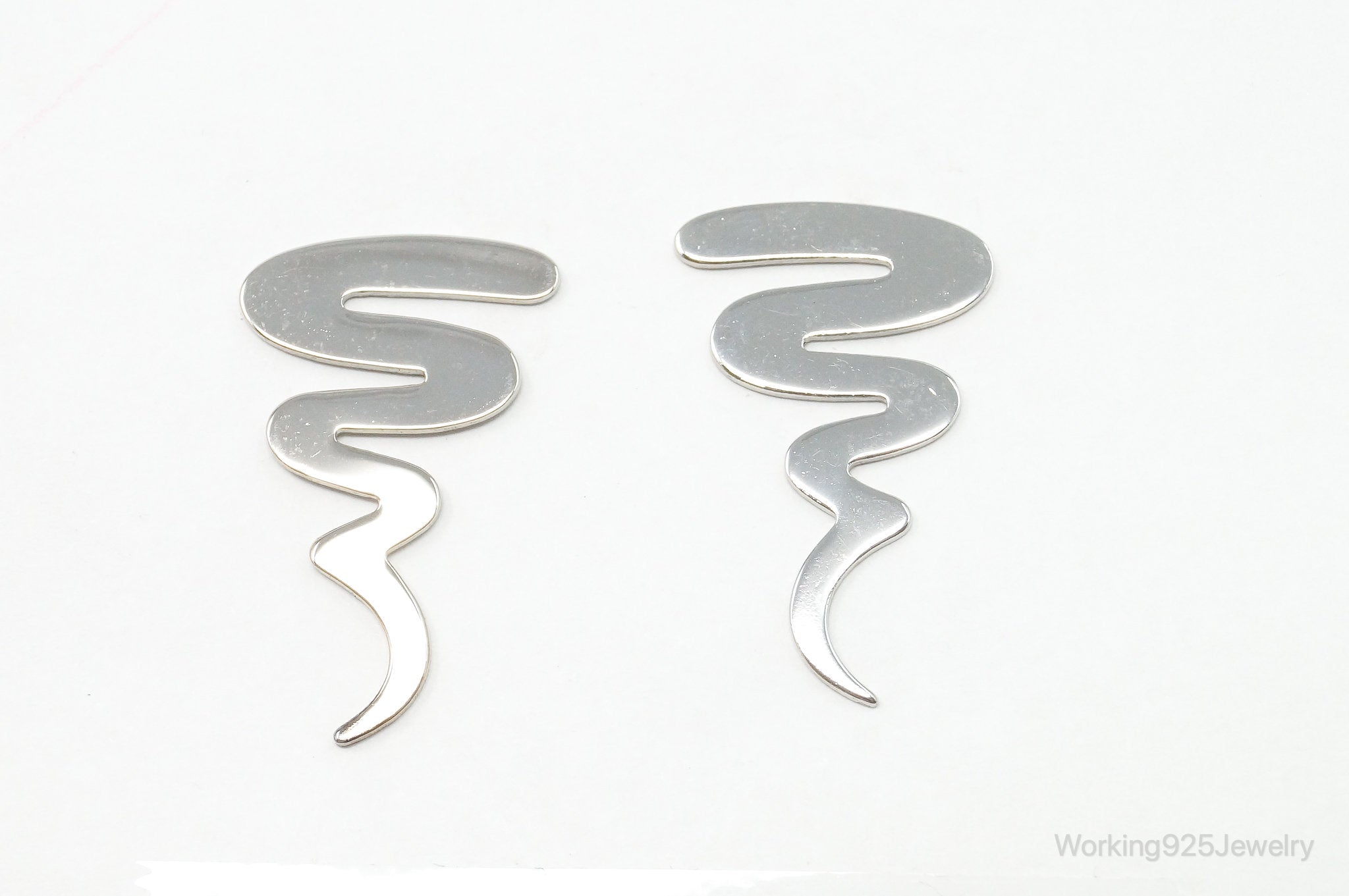 Long Vintage Scribble Modernist Style Sterling Silver Earrings