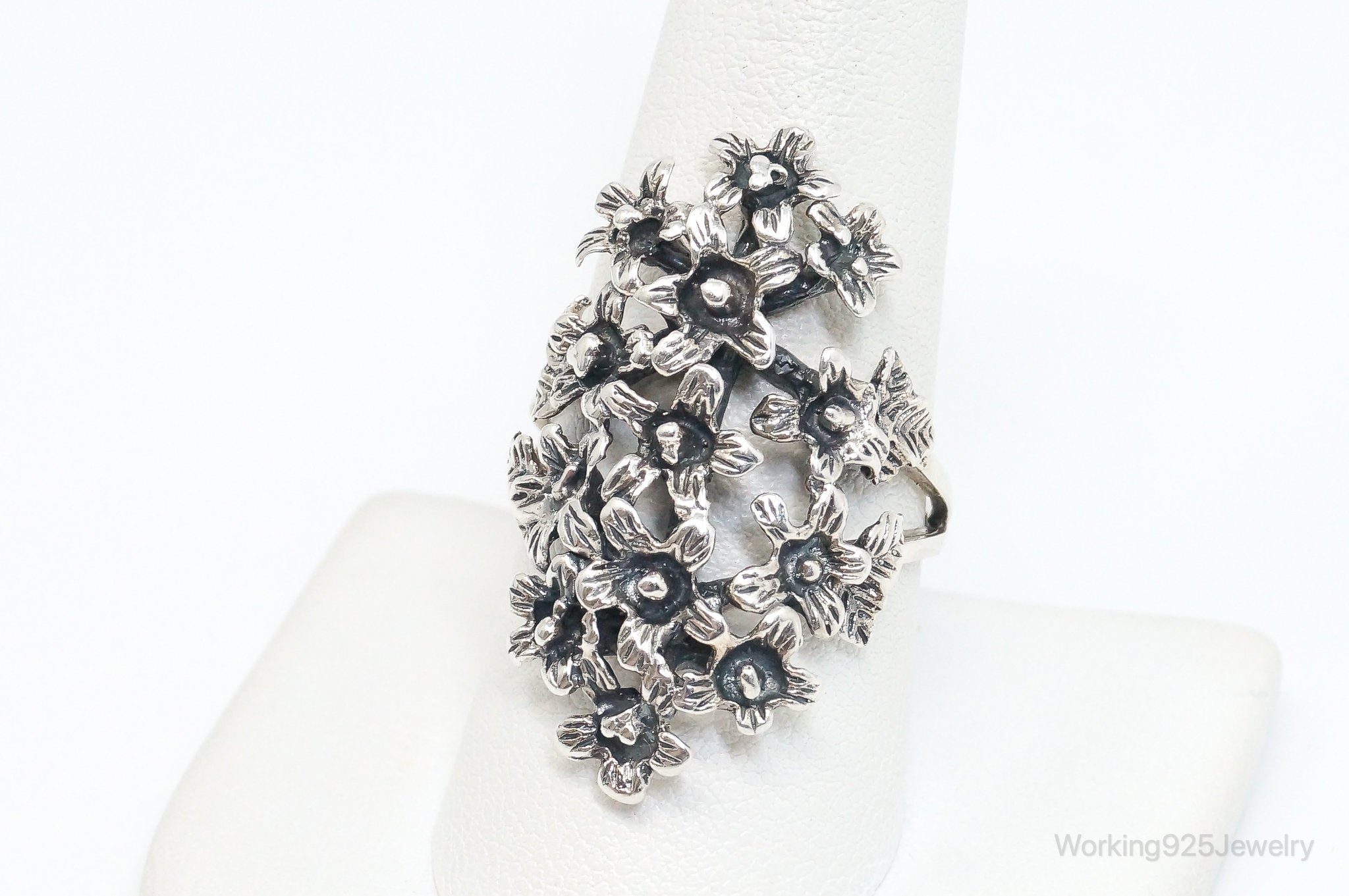 Vintage Flower Bouquet Sterling Silver Ring - Size 9.25