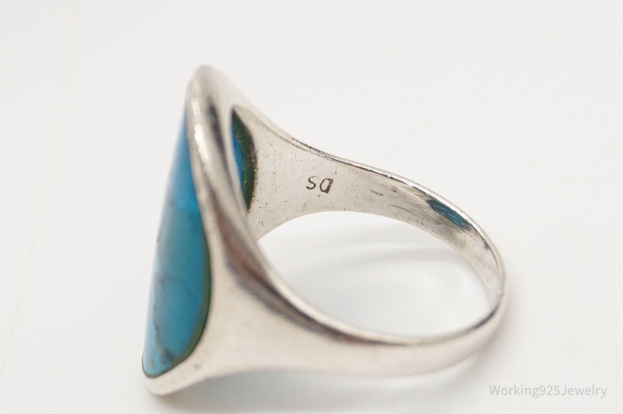 Vintage Blue Turquoise Sterling Silver Ring - Size 6.5