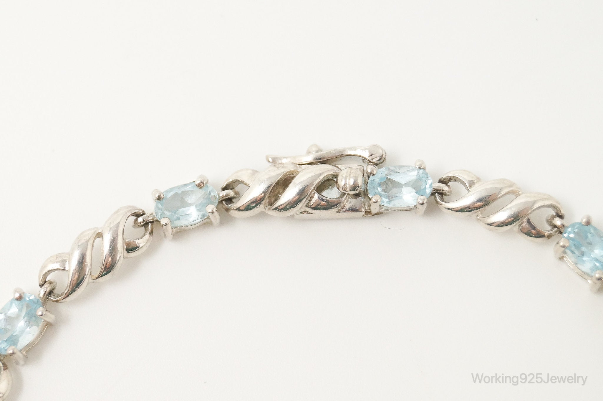 Vintage Blue Topaz Art Deco Sterling Silver Tennis Bracelet