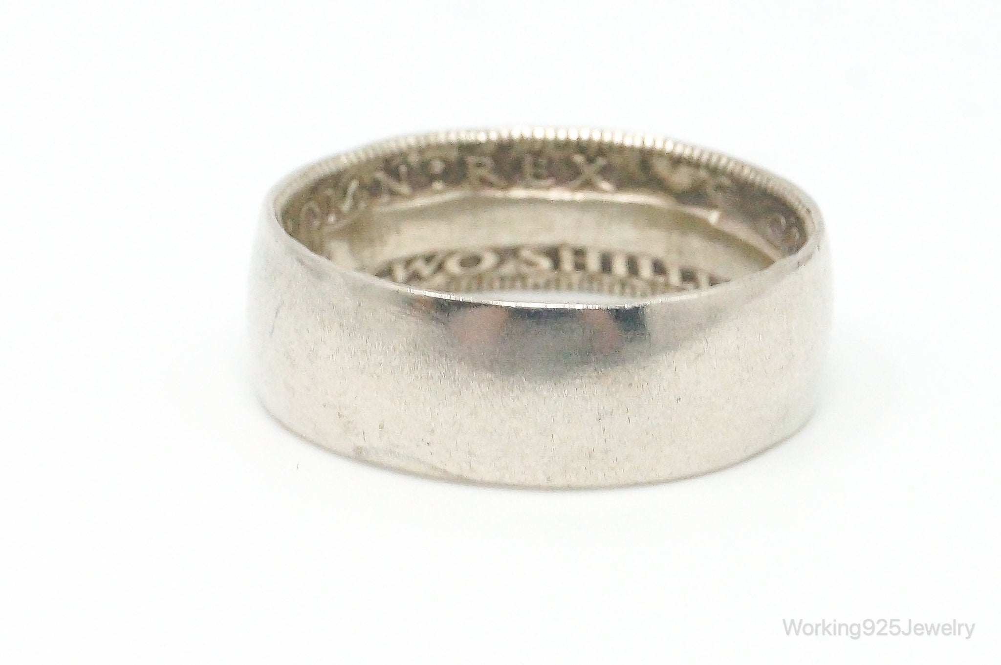 Vintage 1944 UK Two Shilling Florin 0.500 Silver Band Ring Size 8.5