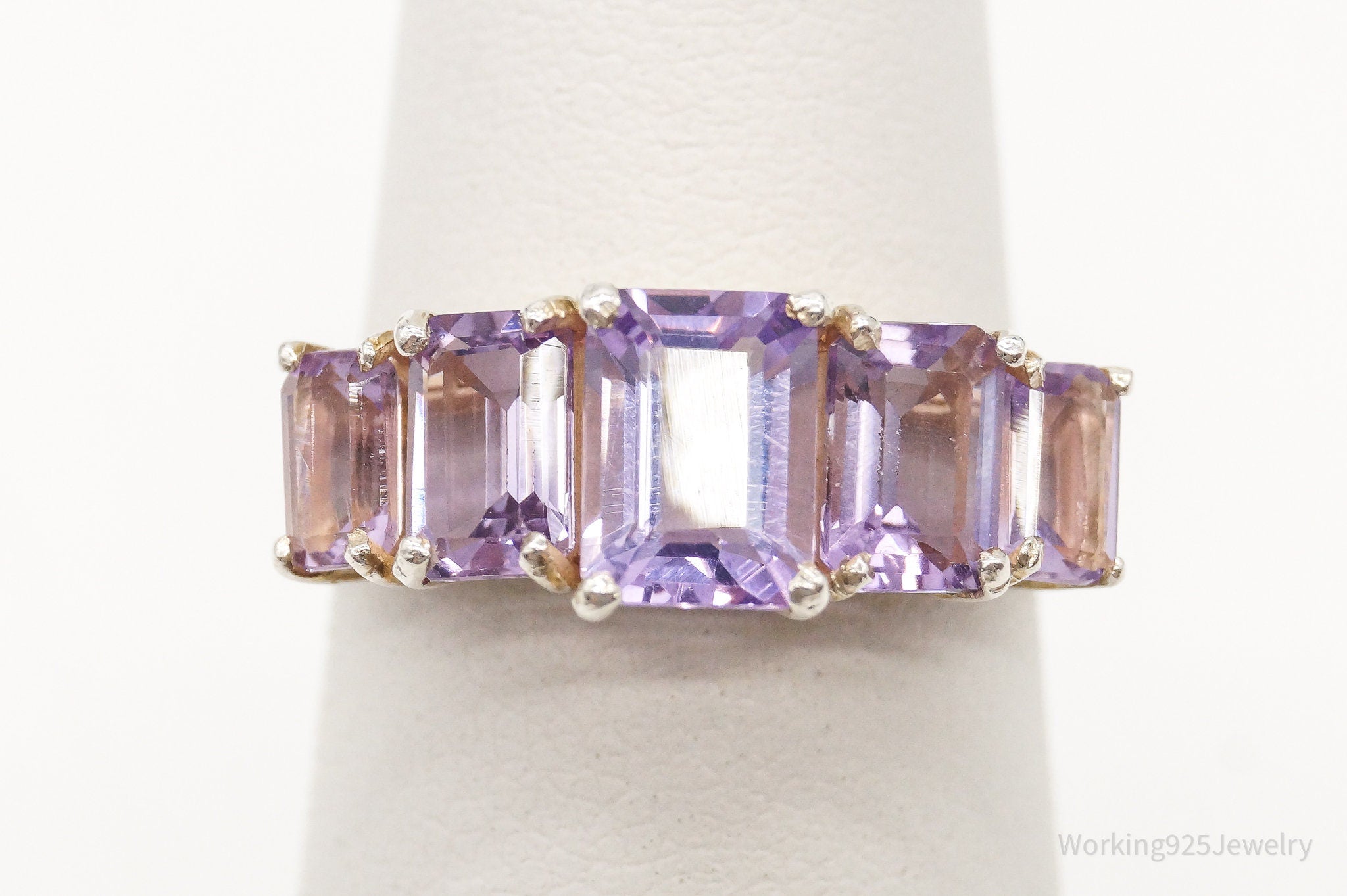 Vintage Amethyst Gold Wash Sterling Silver Ring - Size 5.75