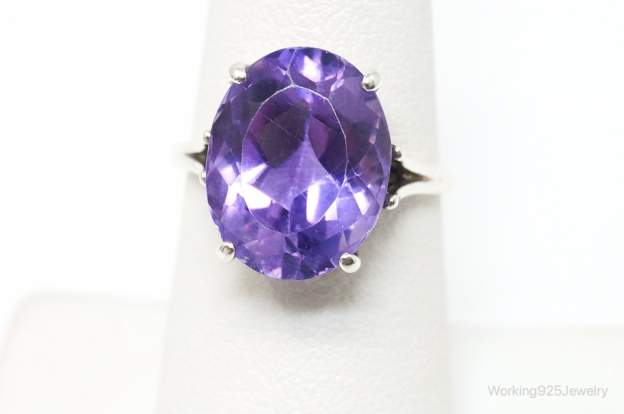 Vintage Designer Large Amethyst Sterling Silver Ring - Size 7.25