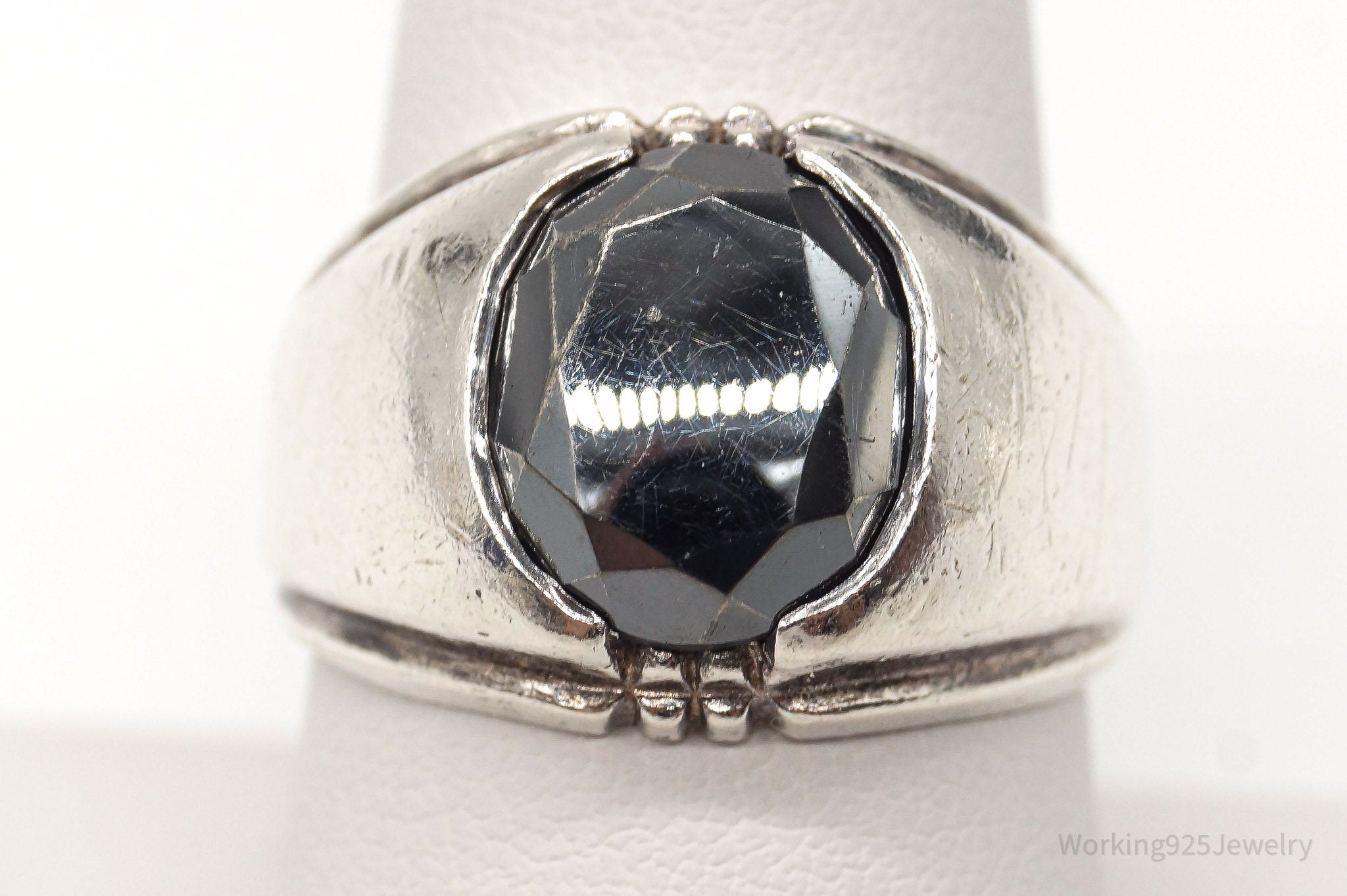 Antique Designer Clark & Coombs Hematite Sterling Silver Ring - Size 9