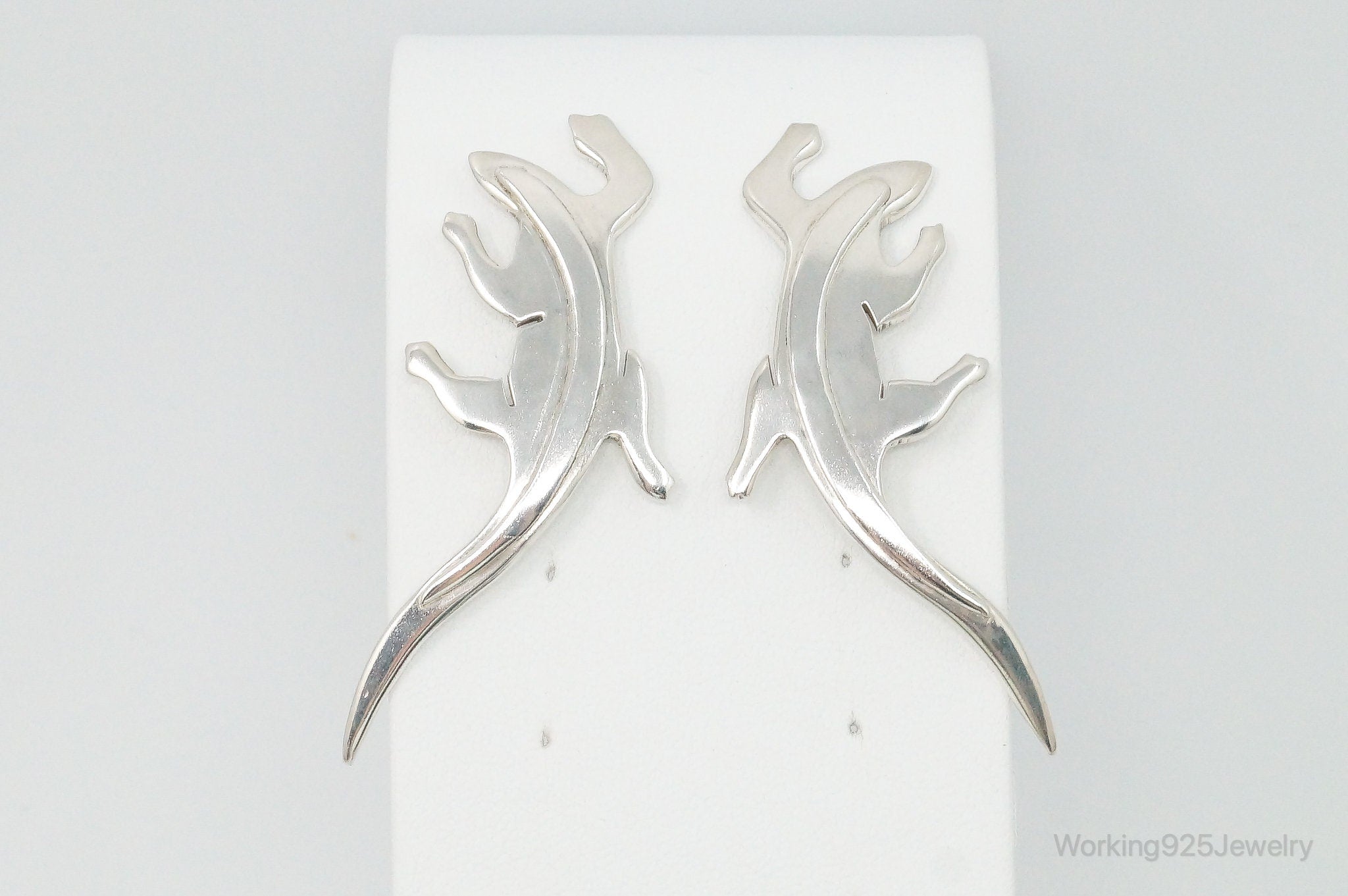 Large Vintage Mexico Designer Lizard Sterling Silver Earrings