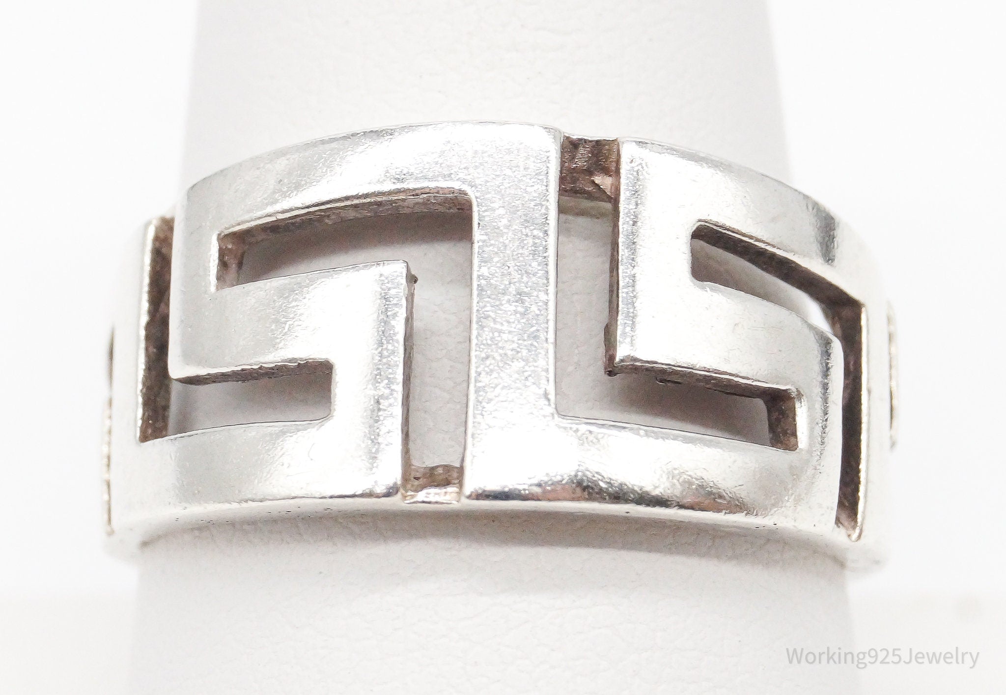 Vintage Greek Key Cut-Out Design Sterling Silver Band Ring - Size 9.75