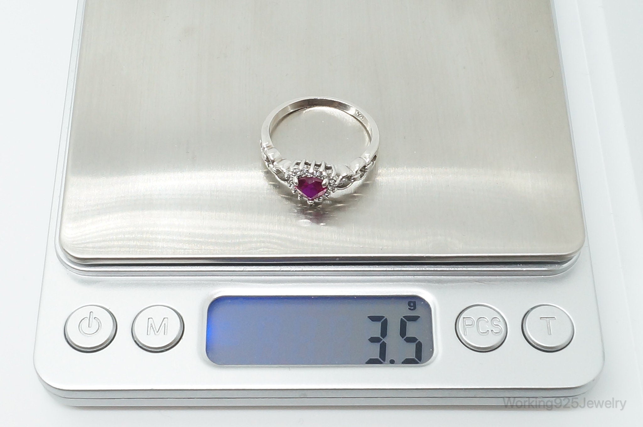 Pink Topaz Cubic Zirconia Heart Sterling Silver Ring - SZ 10