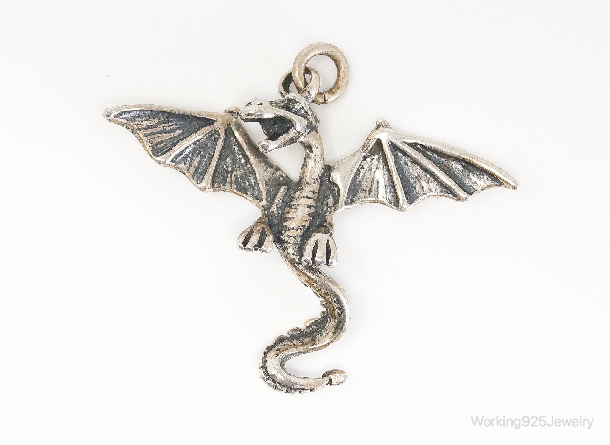 Vintage Dragon Sterling Silver Necklace Pendant