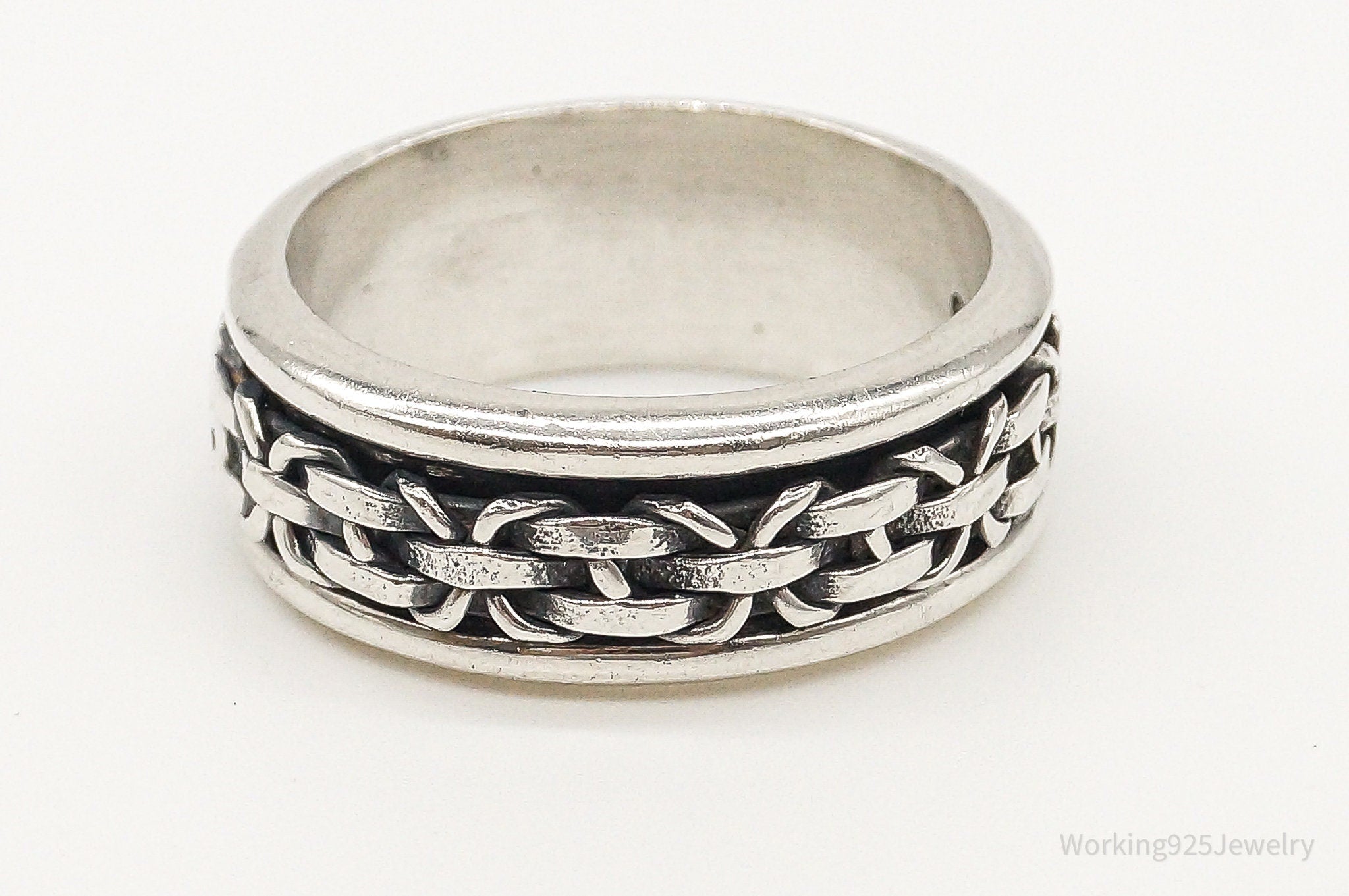 Vintage Chainlink Sterling Silver Spinner Ring - Size 10.25