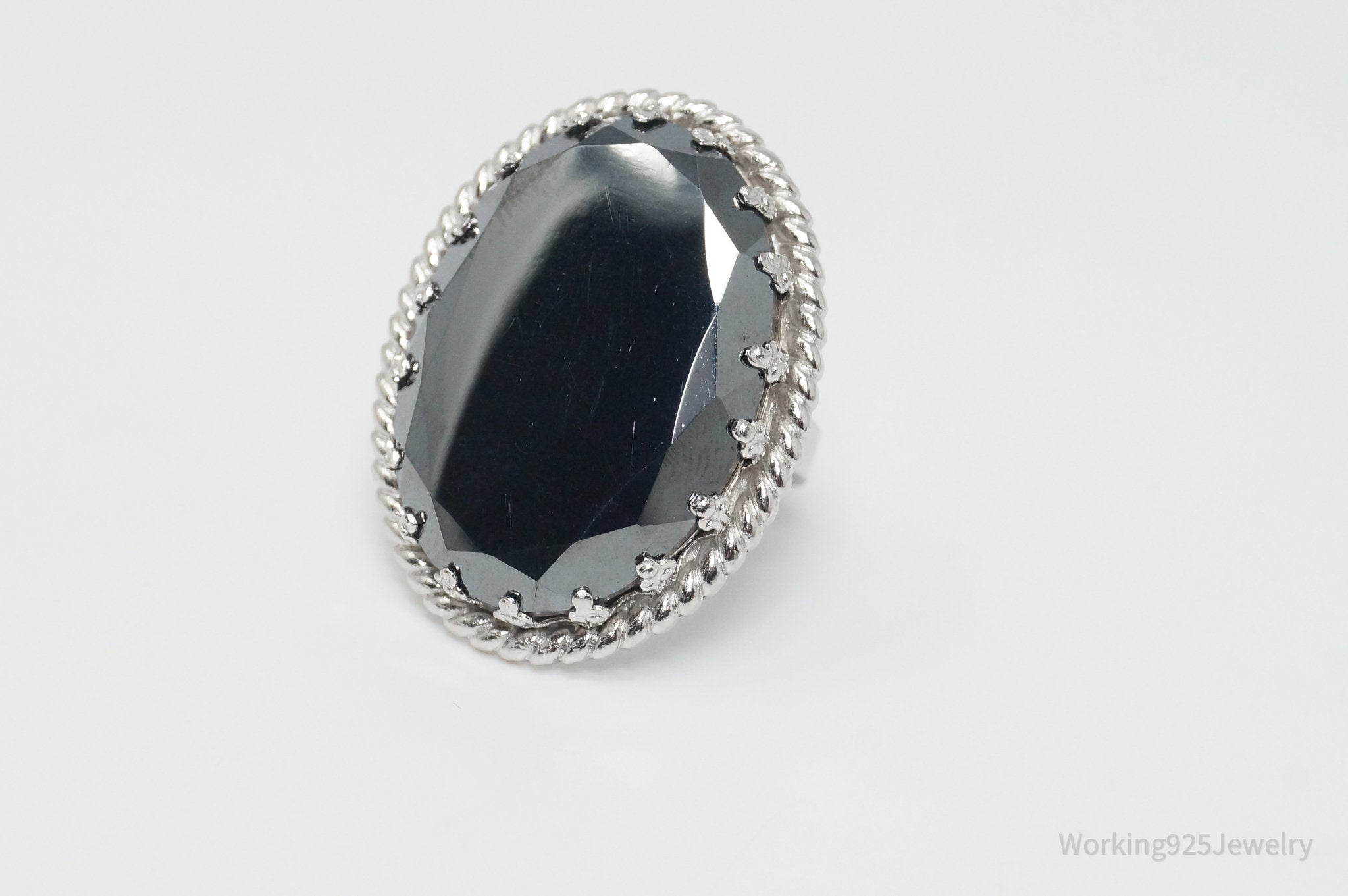 Antique Large Hematite Sterling Silver Ring - Sz 5.75