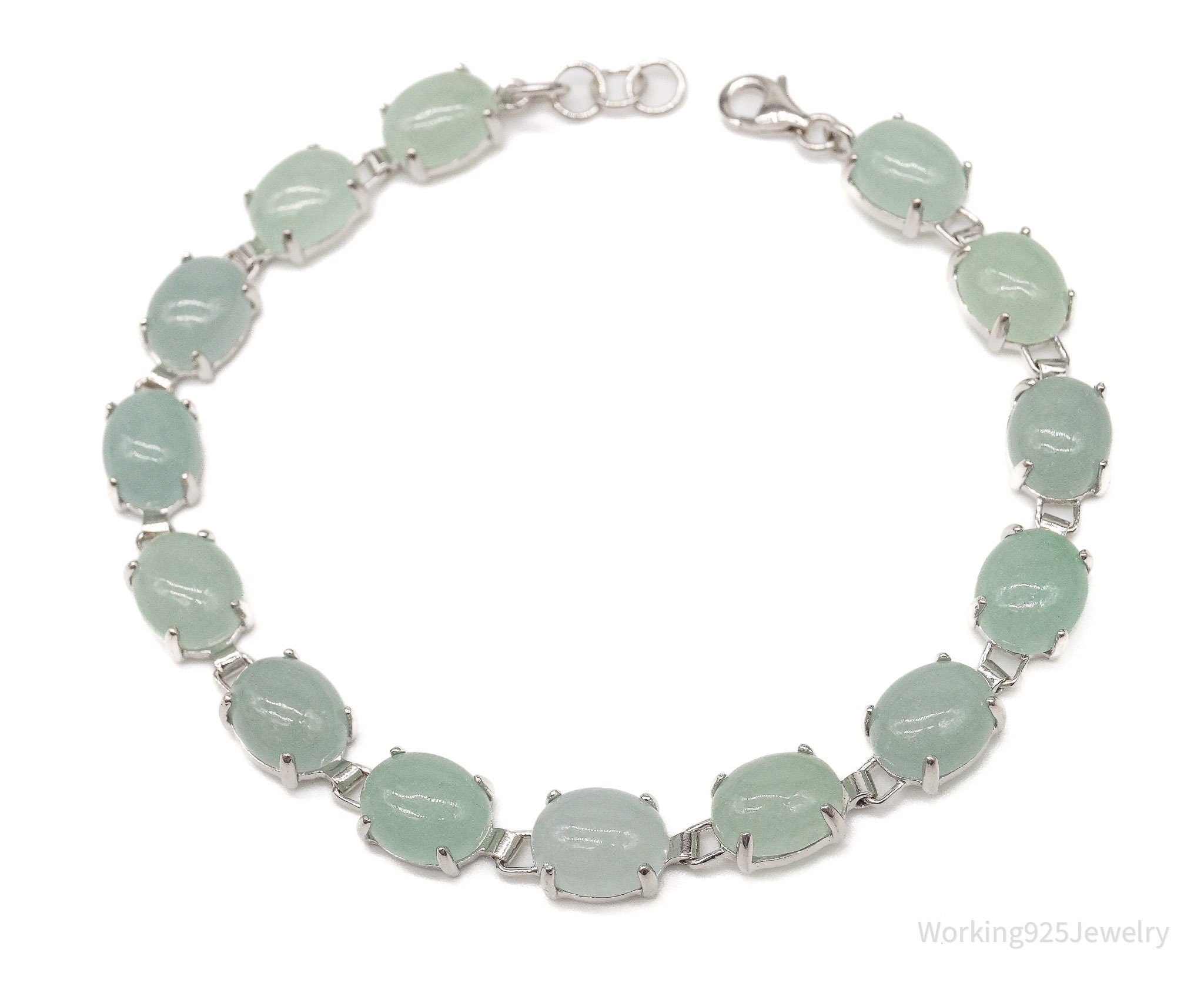 Vintage Green Jade Sterling Silver Bracelet