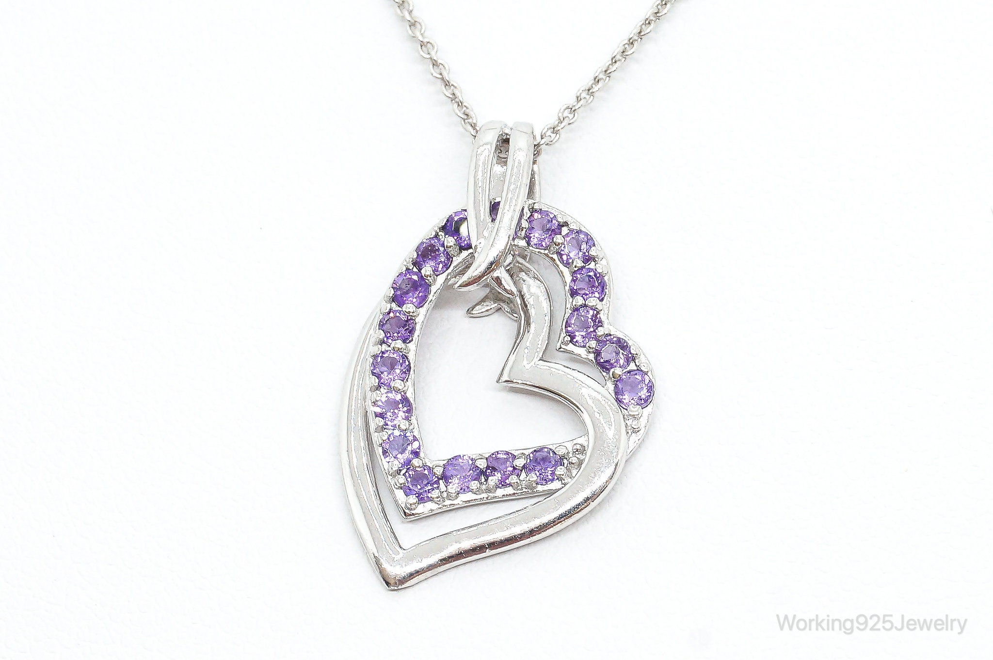 Designer Amethyst Cubic Zirconia Heart Sterling Silver Necklace