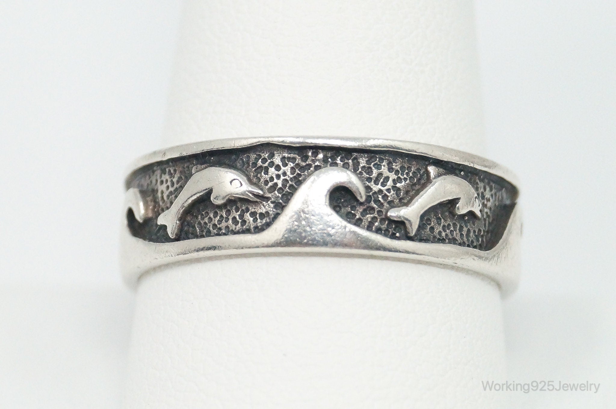 Vintage Designer PSCL Dolphins Sterling Silver Band Ring - Size 11