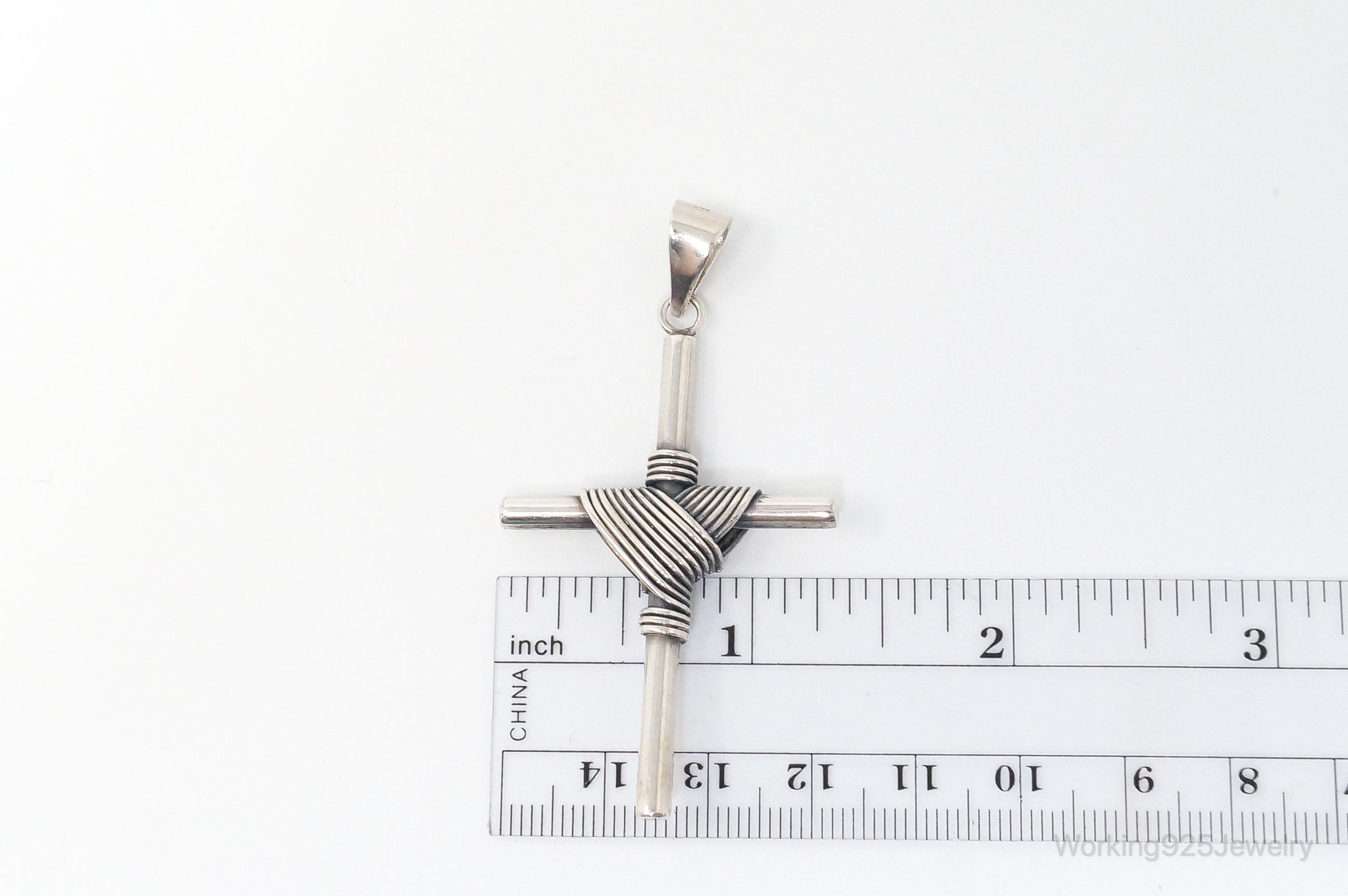 Large Vintage Wrapped Cross Sterling Silver Necklace Pendant