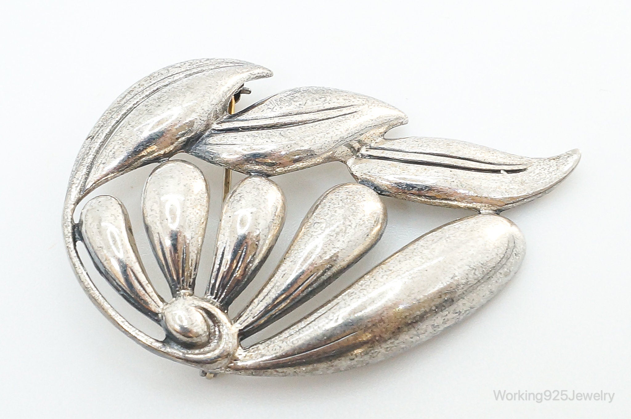 Antique Designer Danecraft Large Sterling Silver Flower Motif Pin Brooch