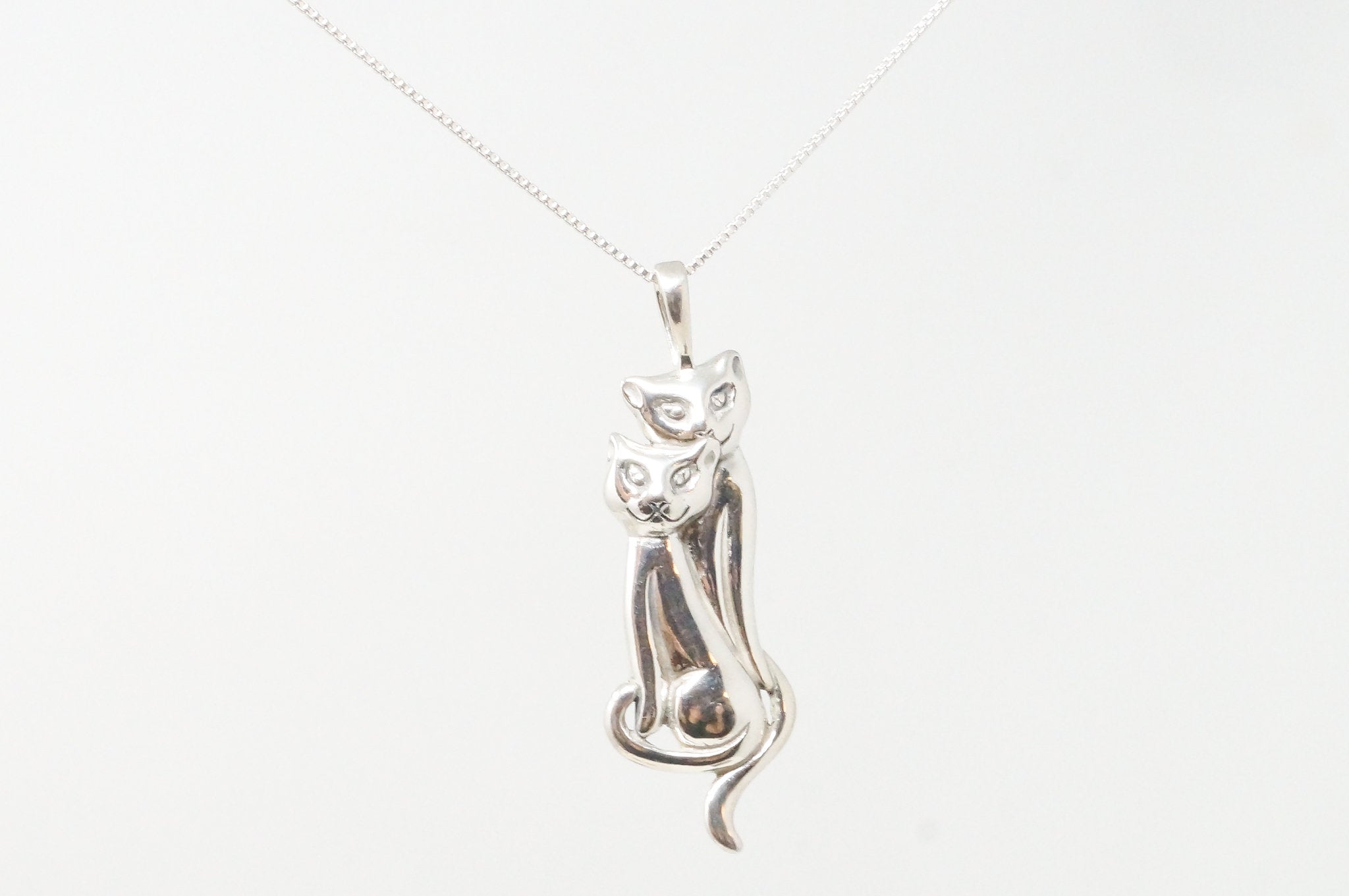 Vintage Designer KABANA Kittens Cats Sterling Silver Necklace Pendant