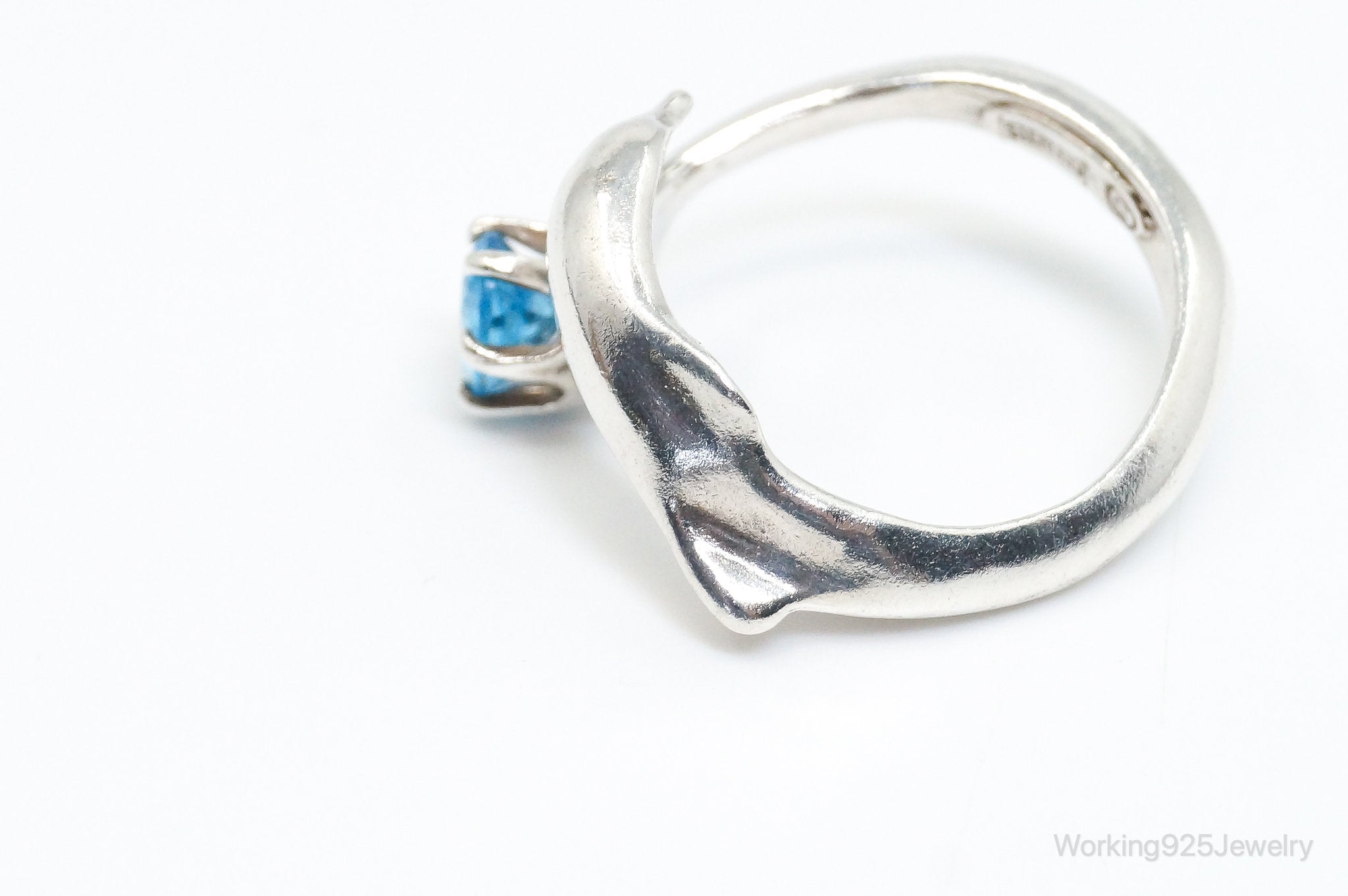 Vintage Blue Topaz Dolphin Sterling Silver Wrap Ring - Size 7.75