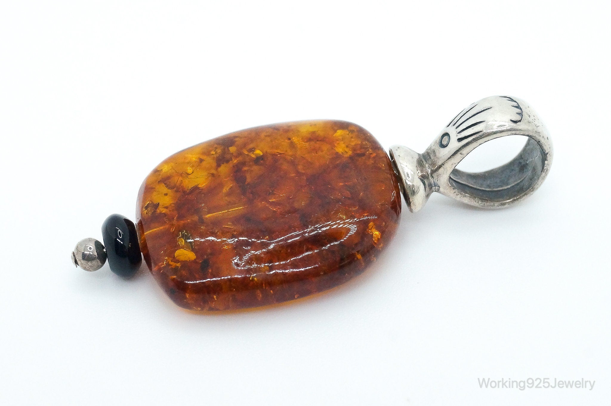 Large Vintage Baltic Amber Sterling Silver Necklace Pendant