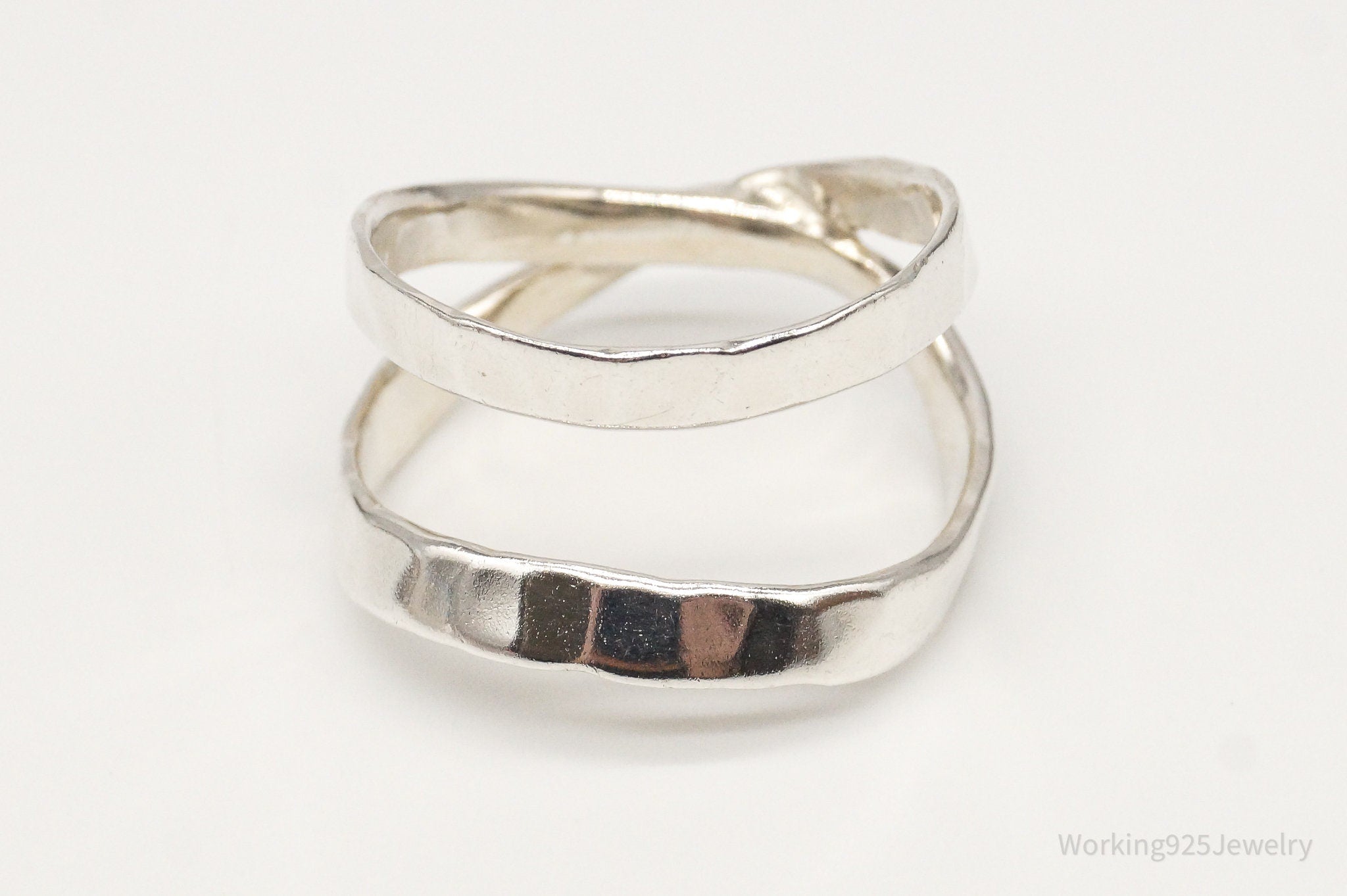 Vintaged Modernist Hammered Silver Ring - Size 10.5