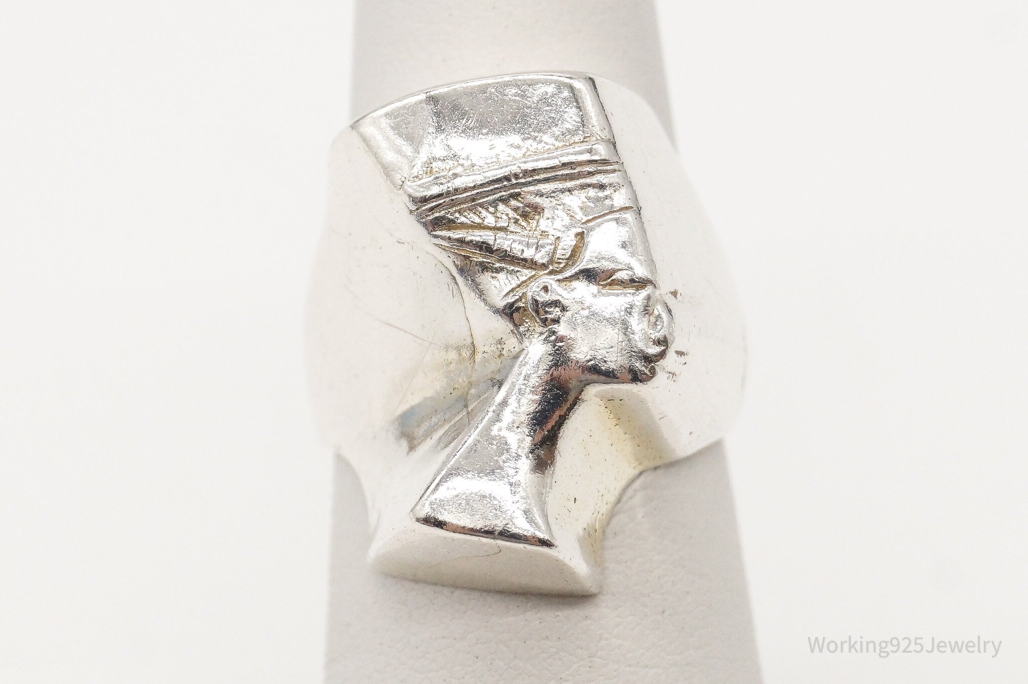 Vintage Egyptian Queen Nefertiti Silver Ring - Size 5.25