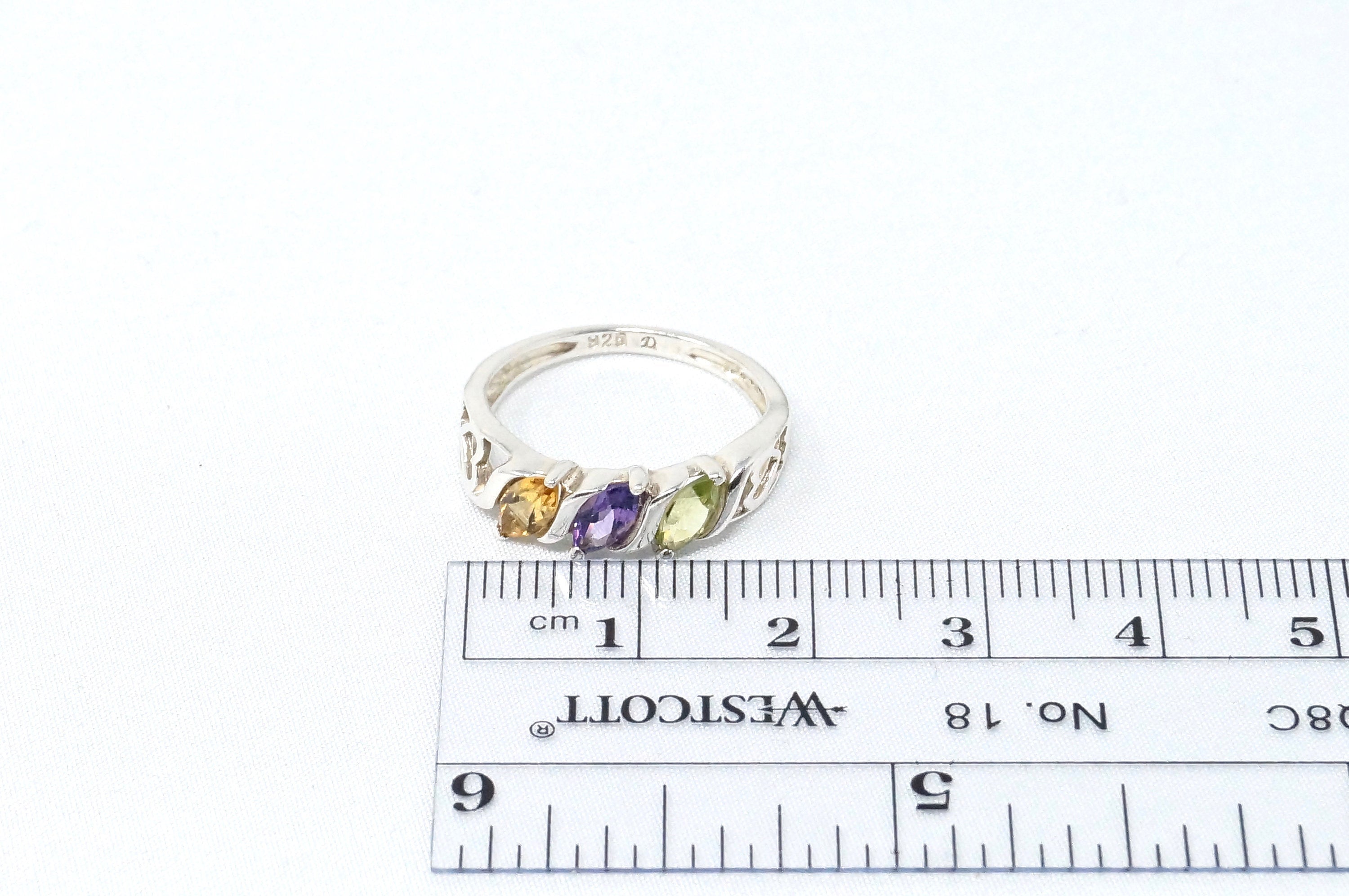 Vintage Amethyst Peridot Citrine Heart Cut Out Design Sterling Silver Ring Sz 6