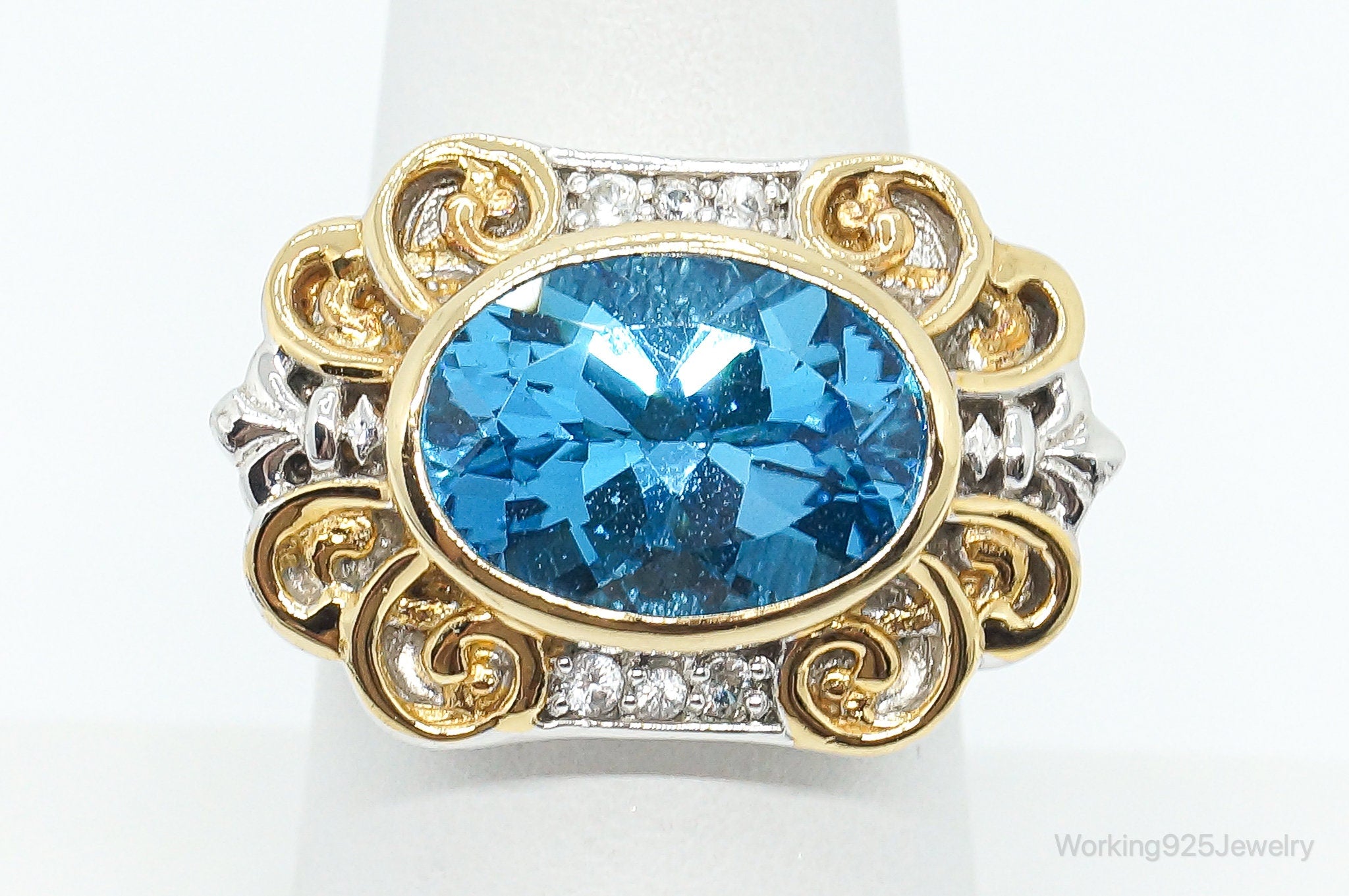 Michael Valitutti Blue Topaz Cubic Zirconia Palladium Ster. Silver Ring SZ 7.5