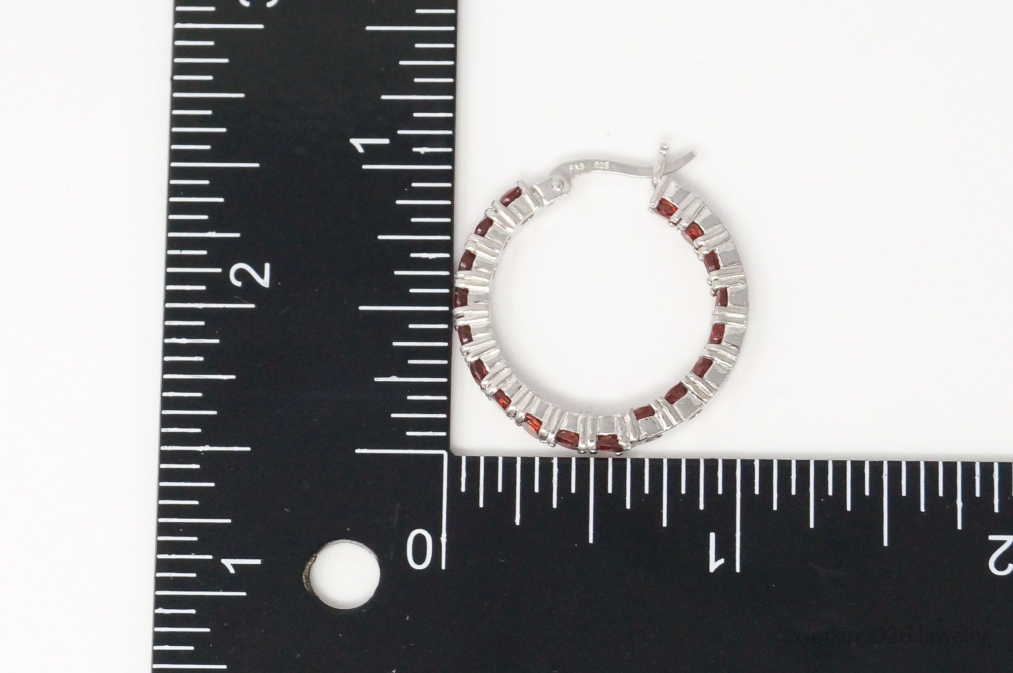 Vintage Garnet Sterling Silver Hoop Earrings