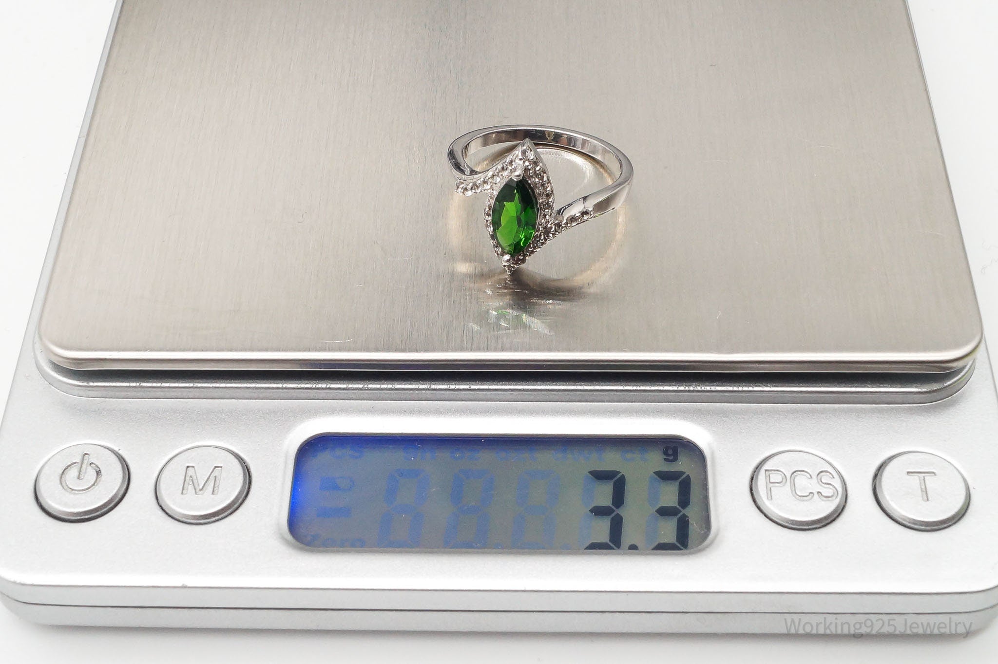 Vintage Lab Emerald White Quartz Sterling Silver Ring - Size 6.75