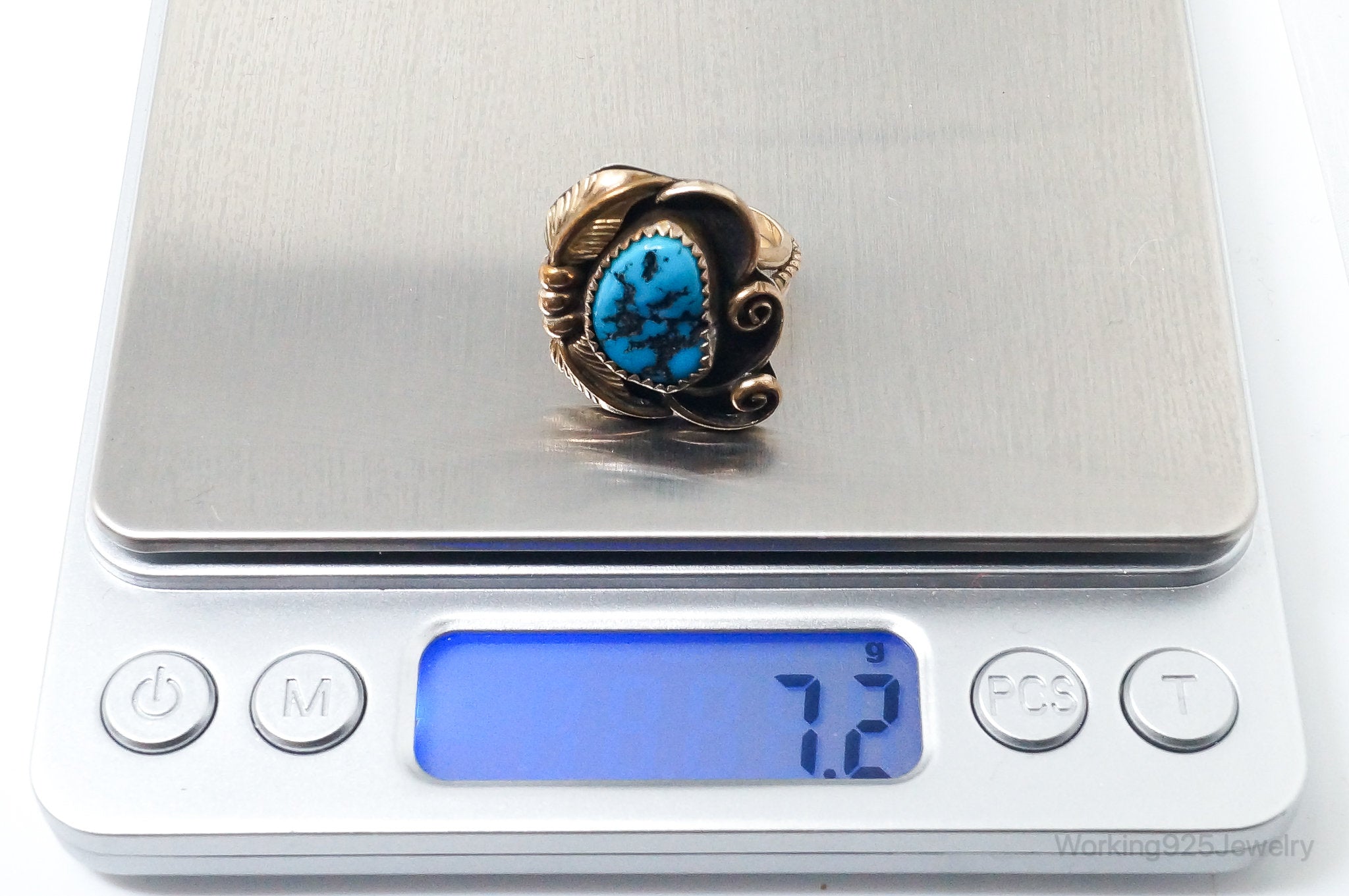 Vintage Handmade Native American 12K GF Turquoise Sterling Silver Ring SZ 7.25