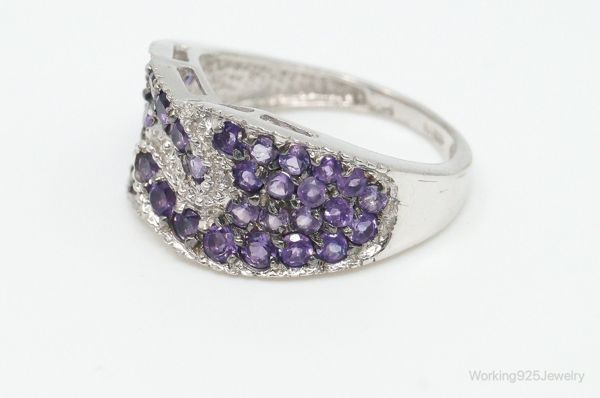 Vintage Art Deco Amethyst Sterling Silver Ring - Size 6