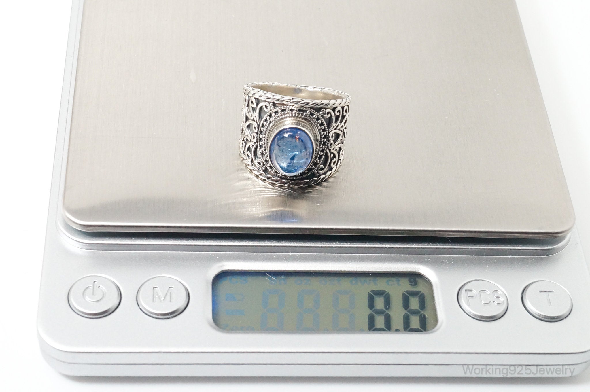 Vintage Designer SI Blue Gemstone Sterling Silver Ring SZ 8.75