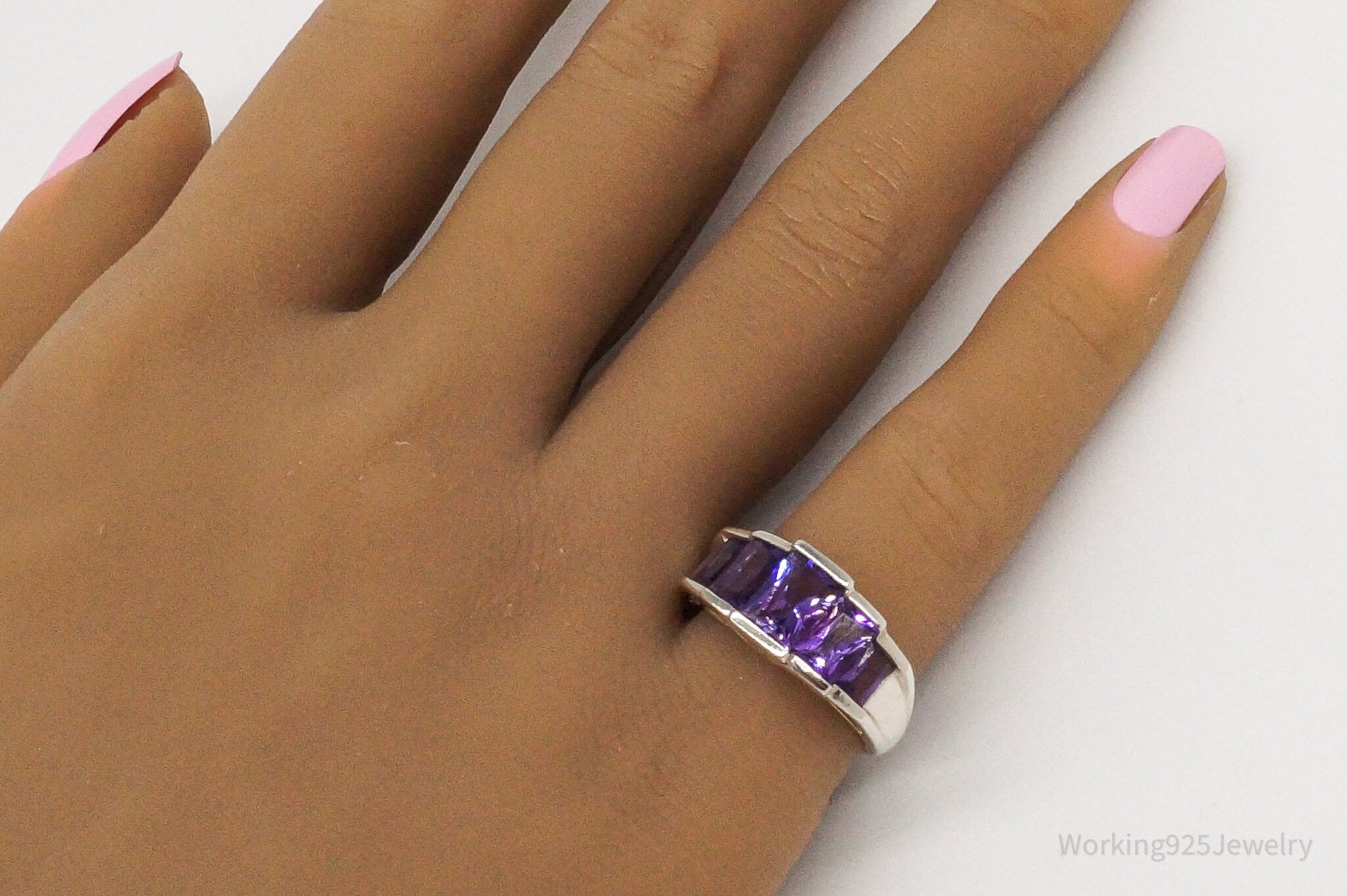 Vintage Amethyst Sterling Silver Ring - Size 6