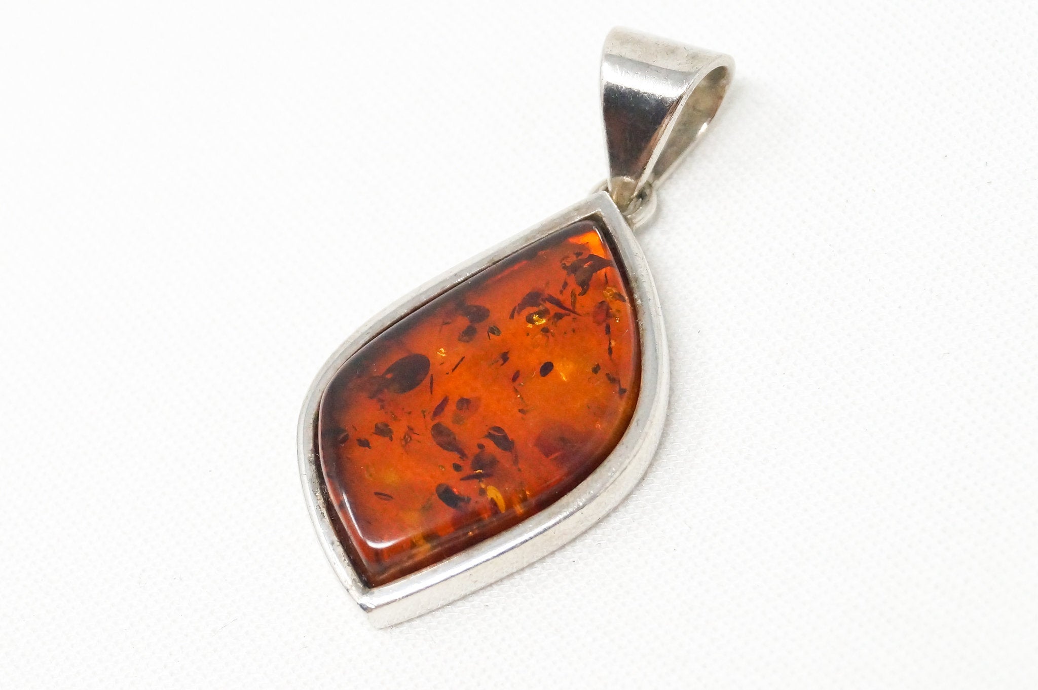 Vintage Amber Modernist Sterling Silver Necklace Pendant