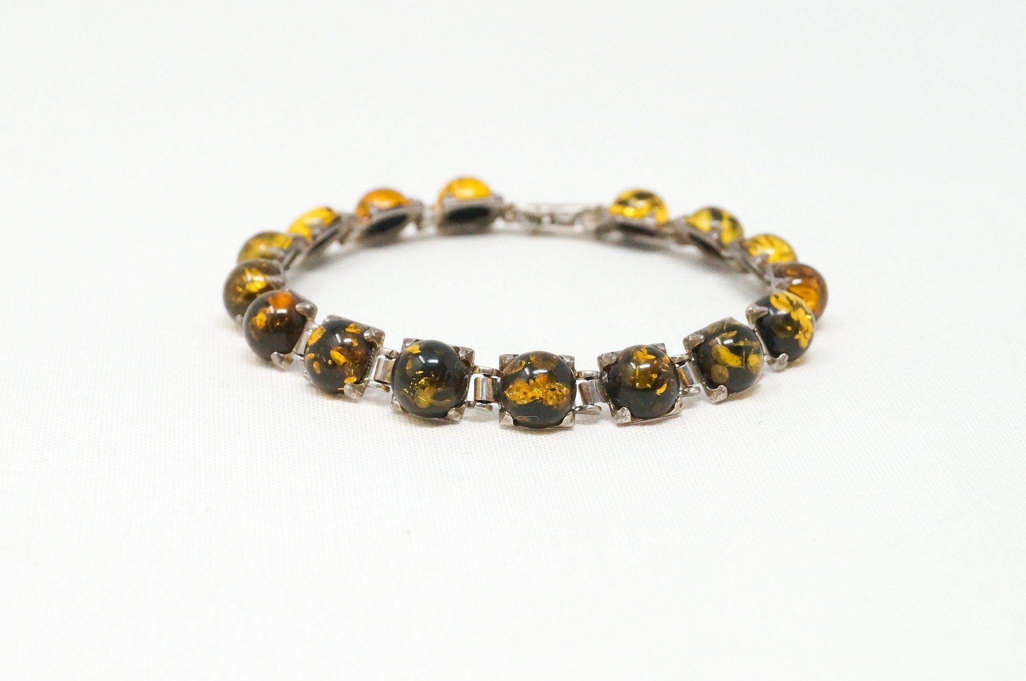 Vintage Baltic Amber Modernist Sterling Silver Bracelet