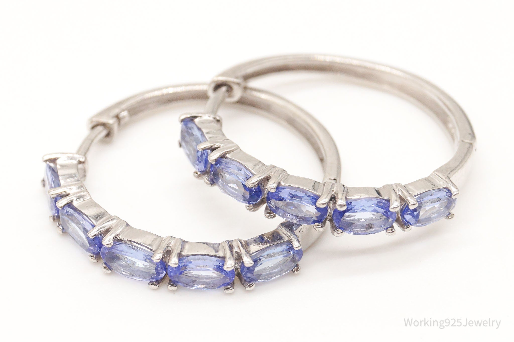 Vintage Iolite Hoop Sterling Silver Earrings