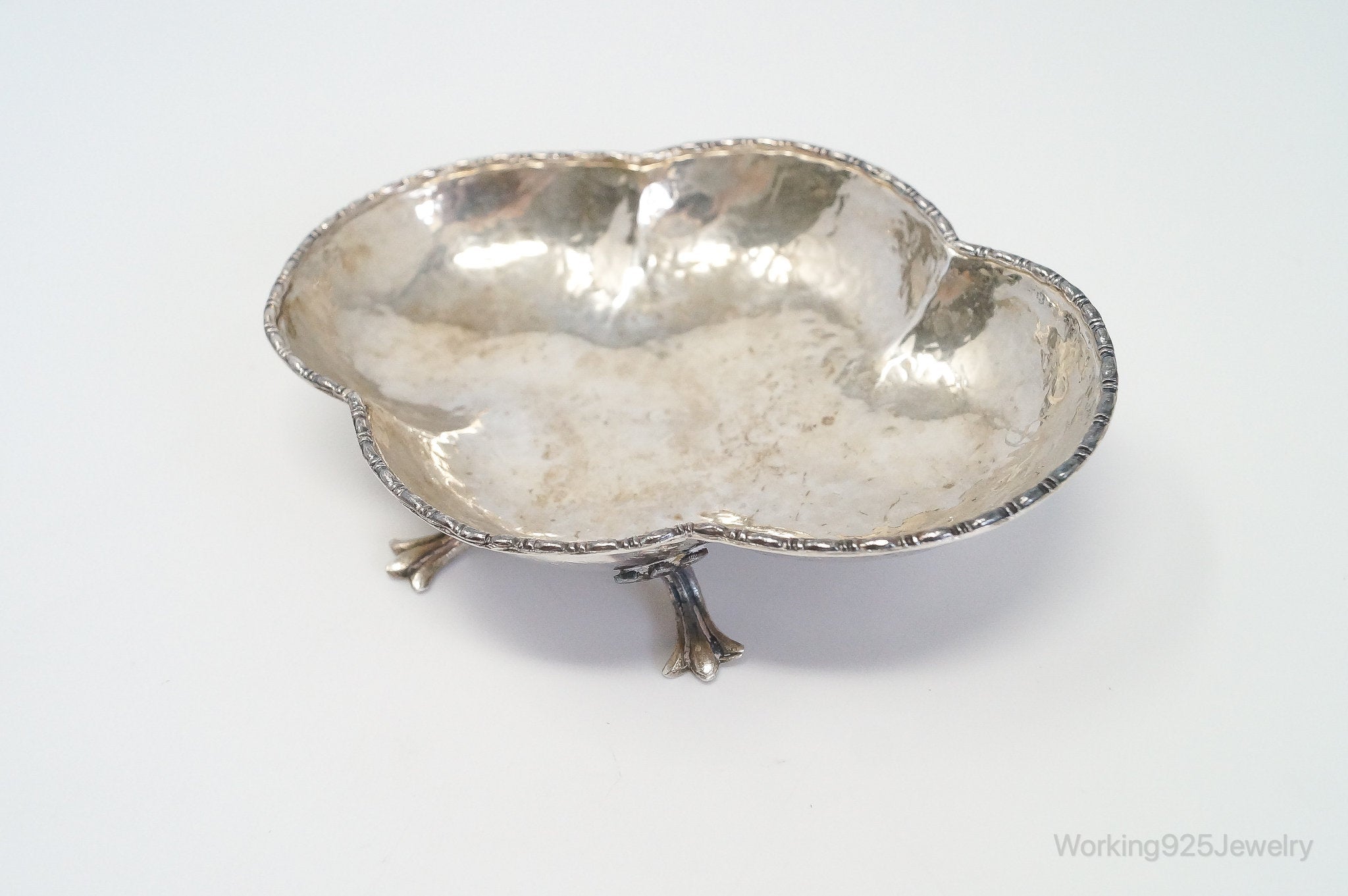 Antique Clawfoot Hammered Style 800 Silver Dish