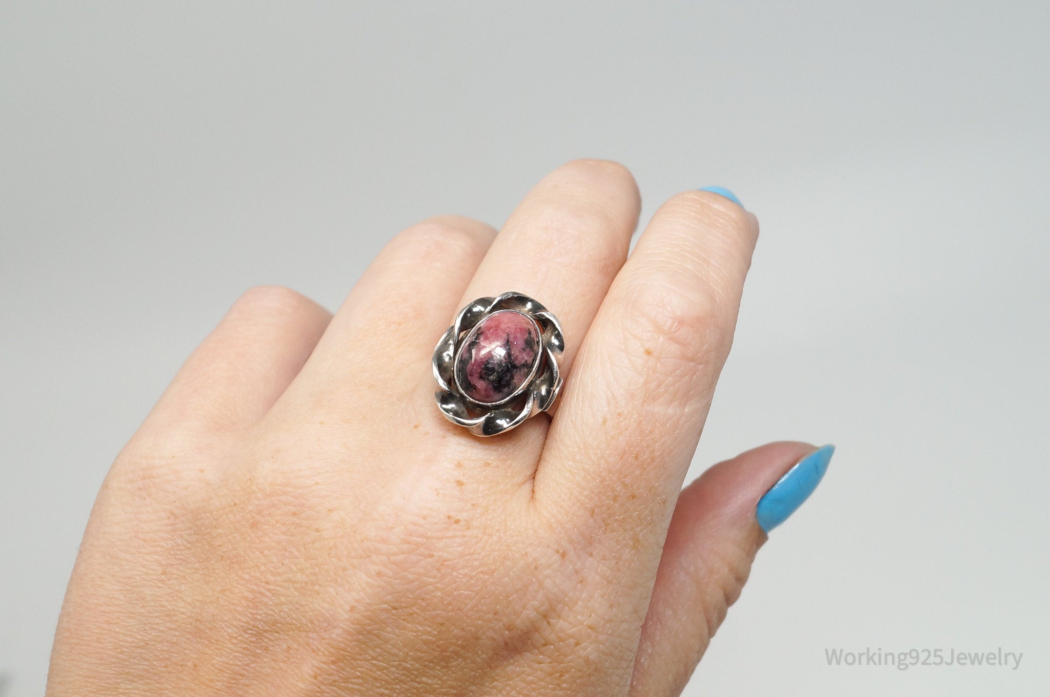 RARE ATG HANDARBEN Rhodonite 830S Silver Ring - Sz 8